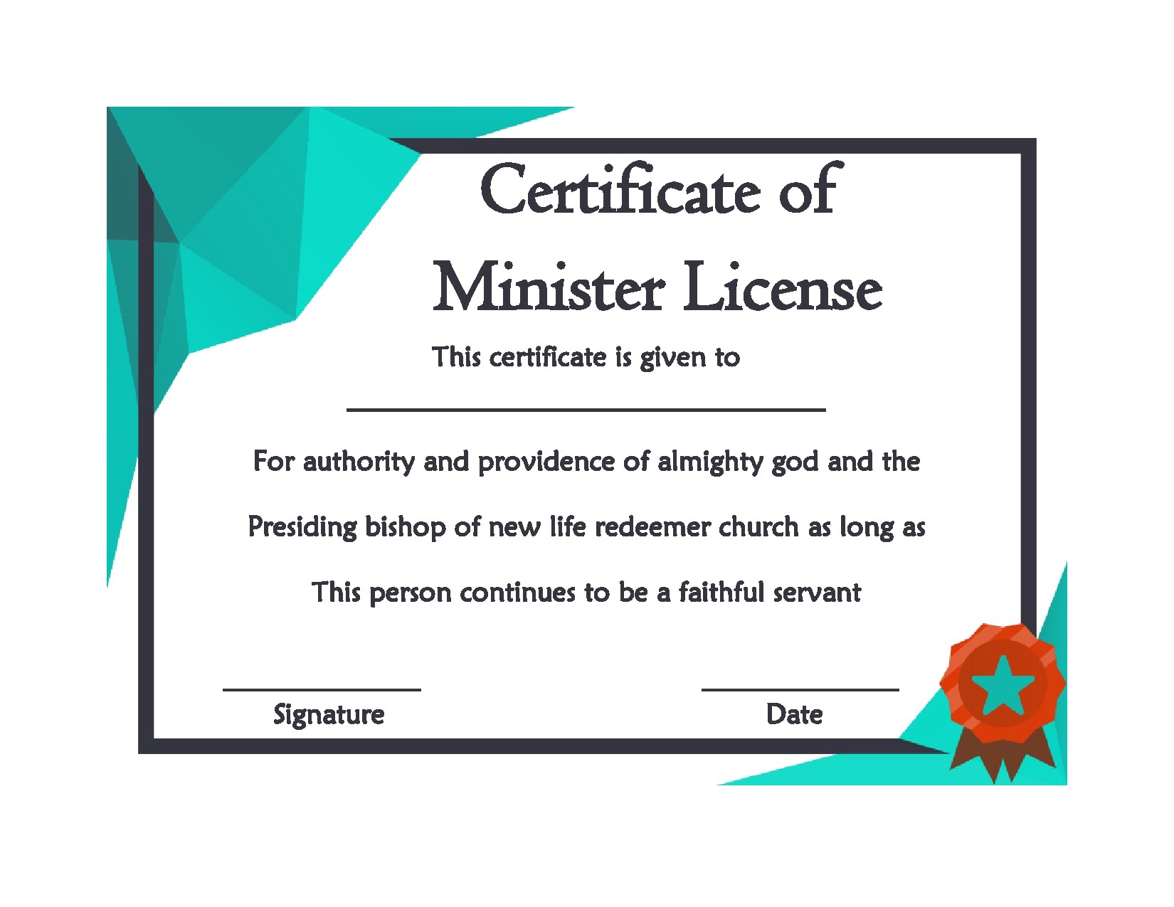 Free ordination certificate 18
