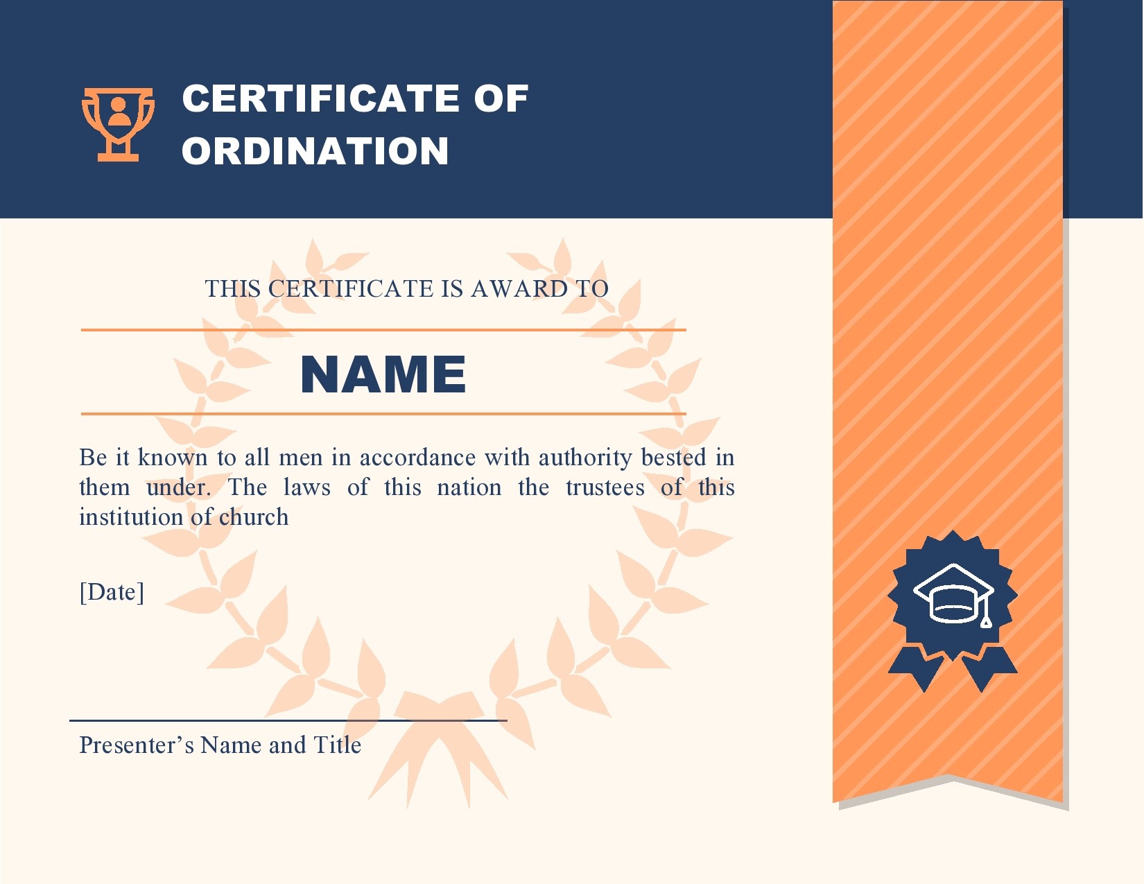 Free ordination certificate 19