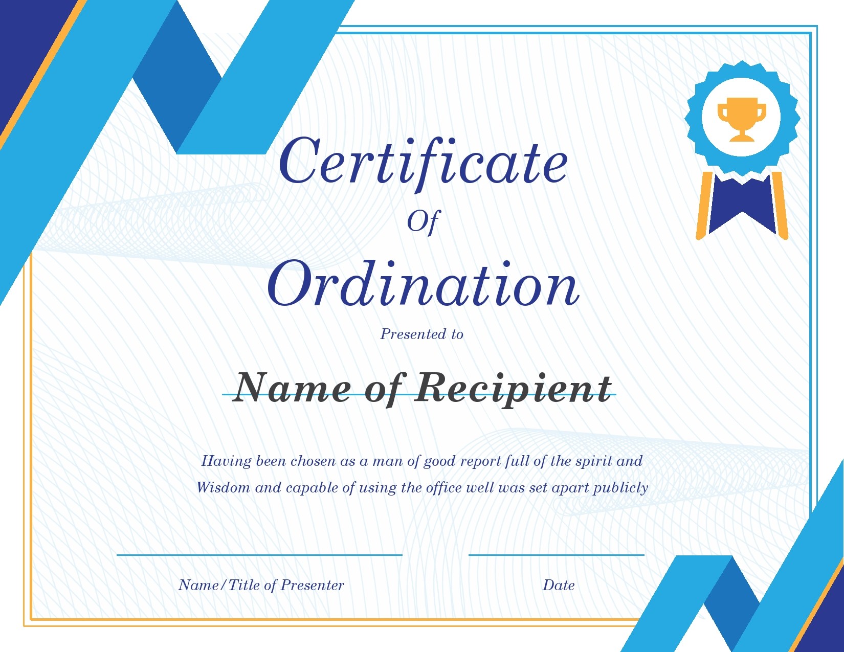Free ordination certificate 20