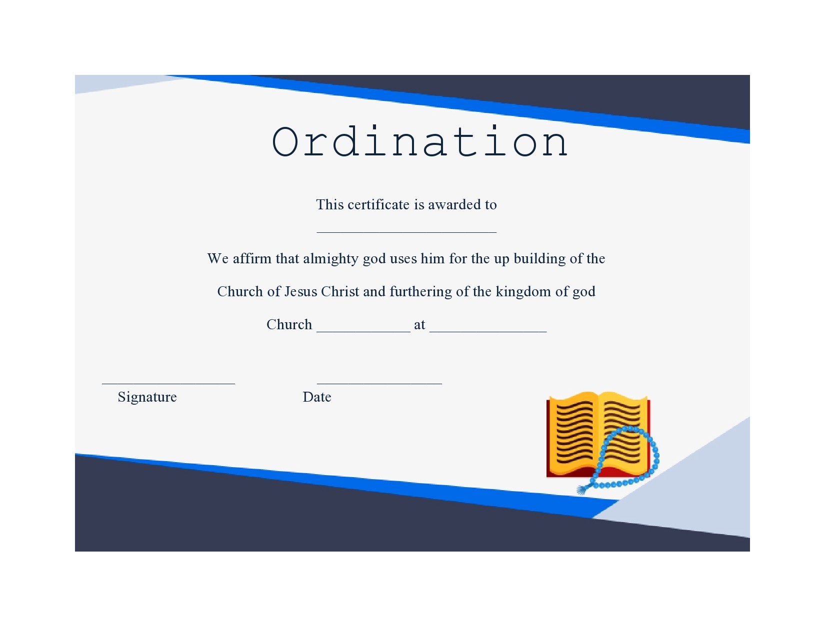 Free ordination certificate 22