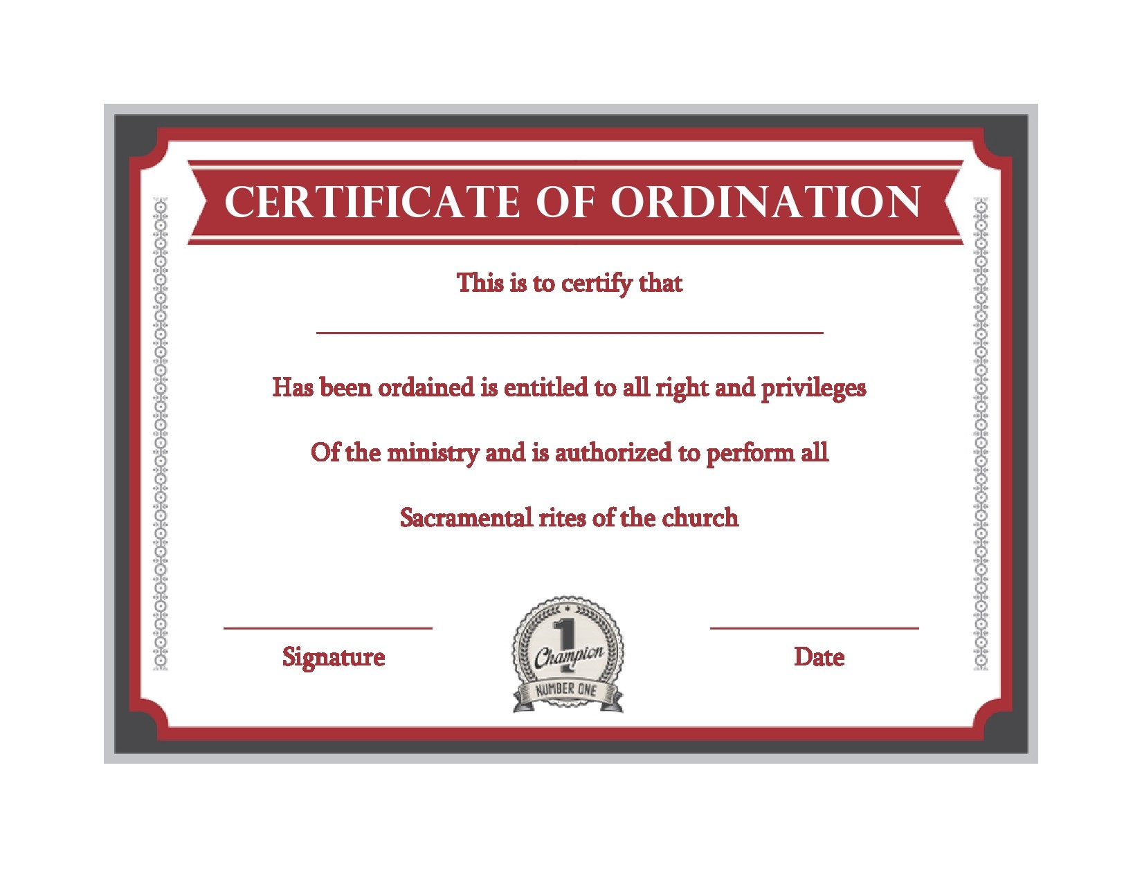Free ordination certificate 23