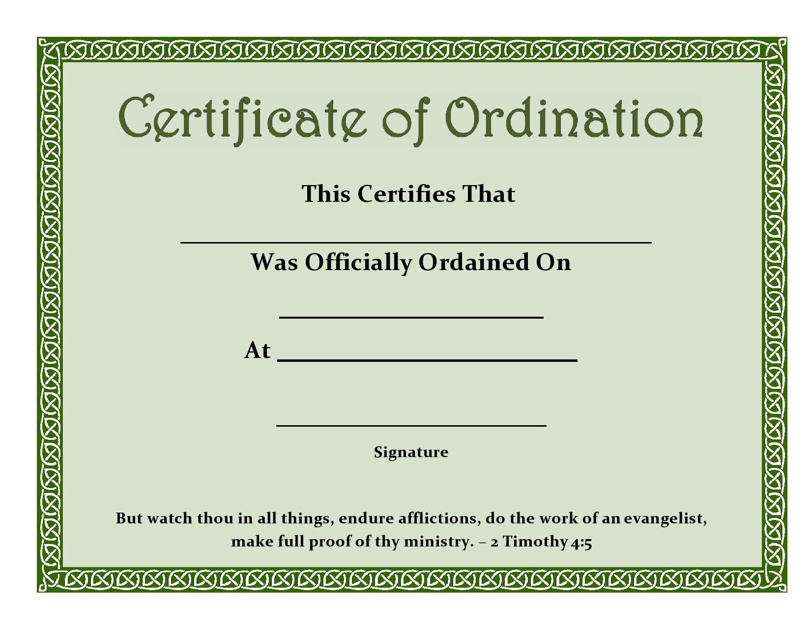 Free ordination certificate 24