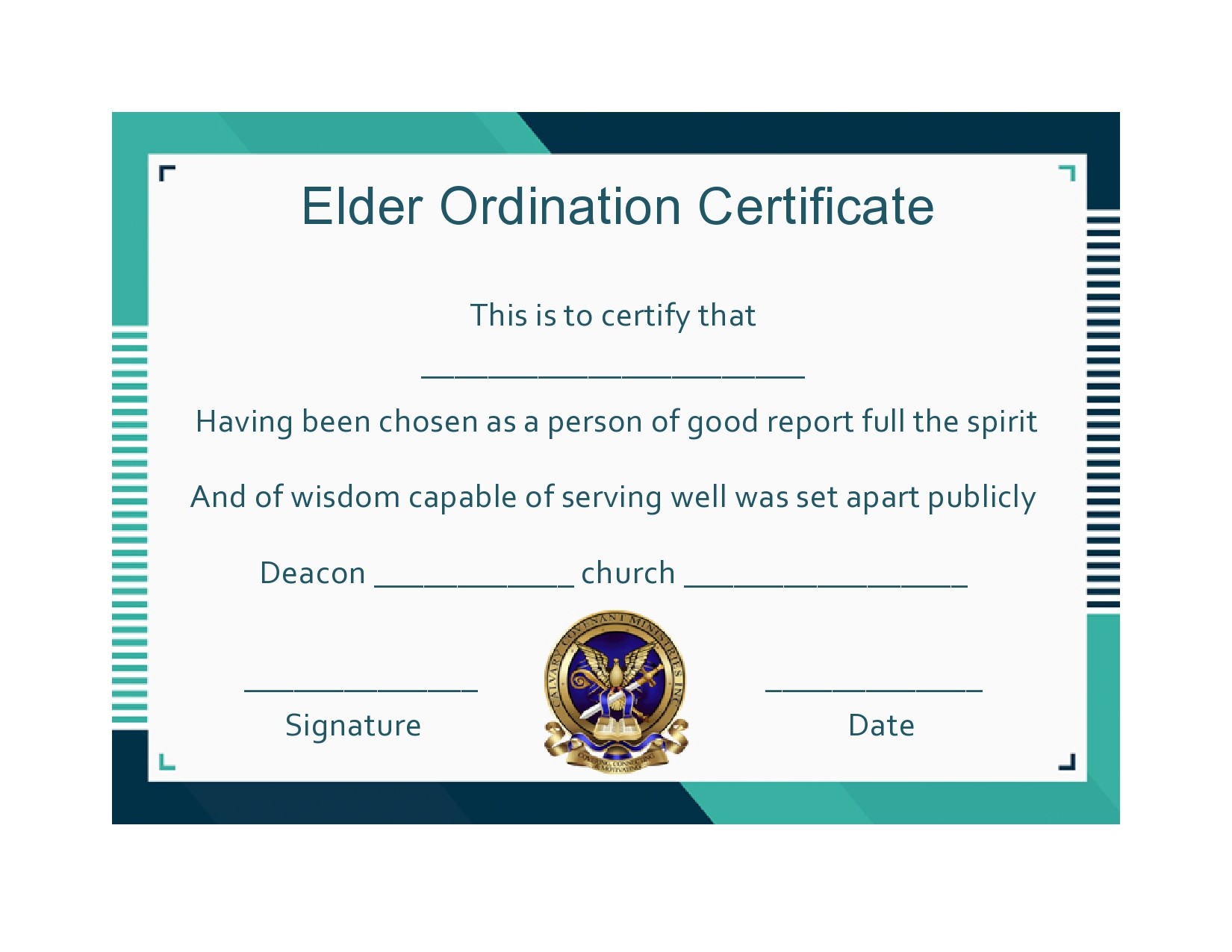 Free ordination certificate 26
