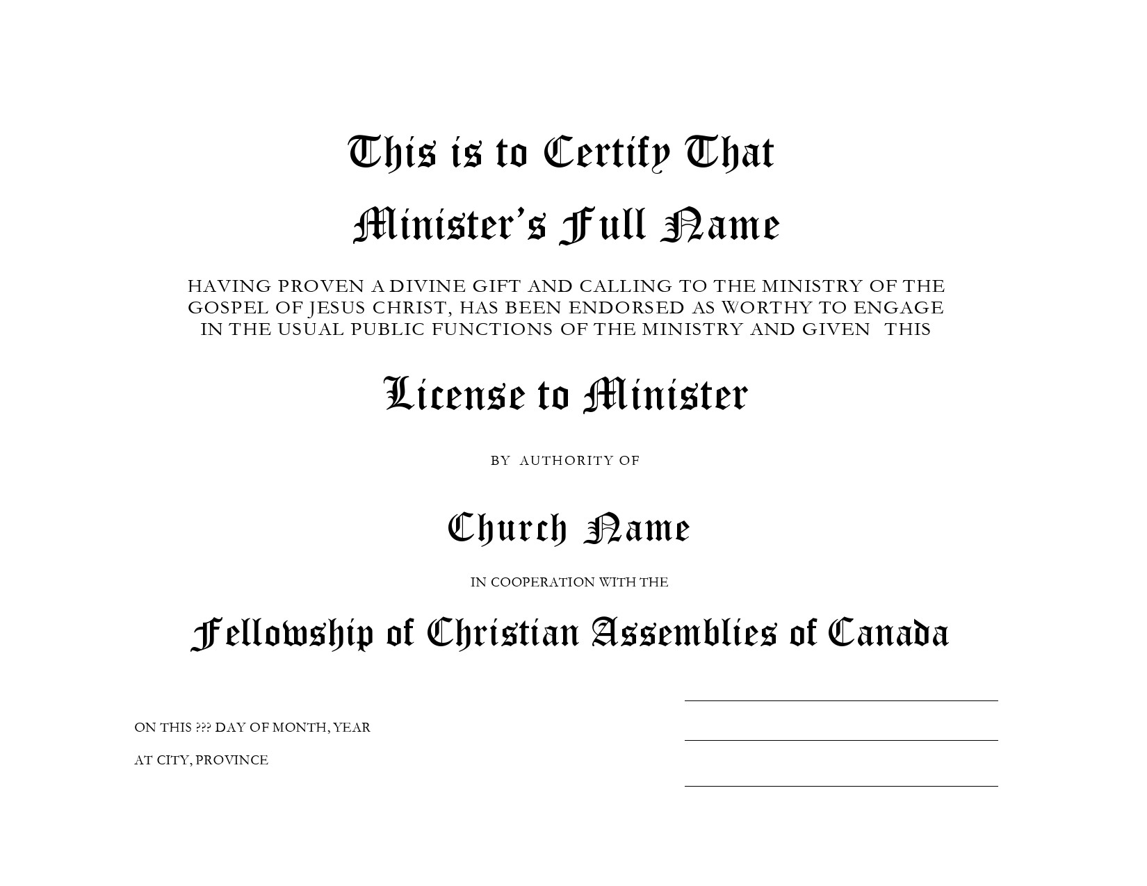 Free ordination certificate 27