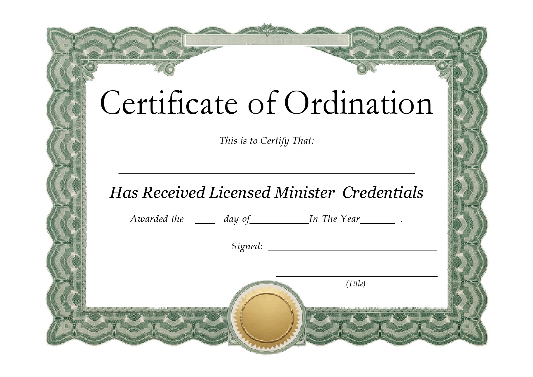 Free ordination certificate 29