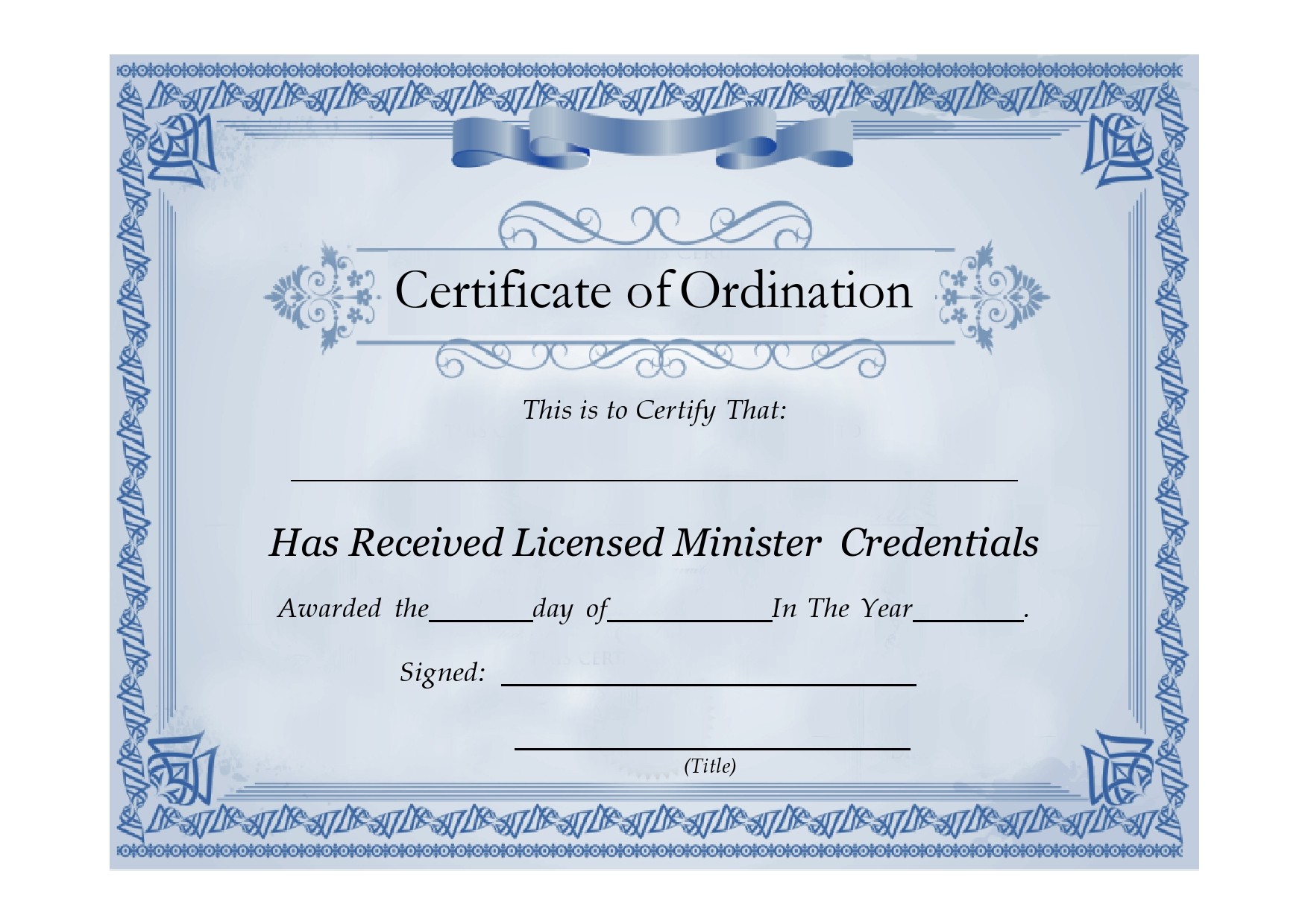 Free ordination certificate 30