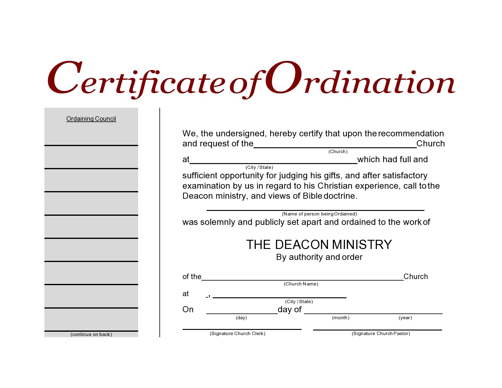 Free ordination certificate 33