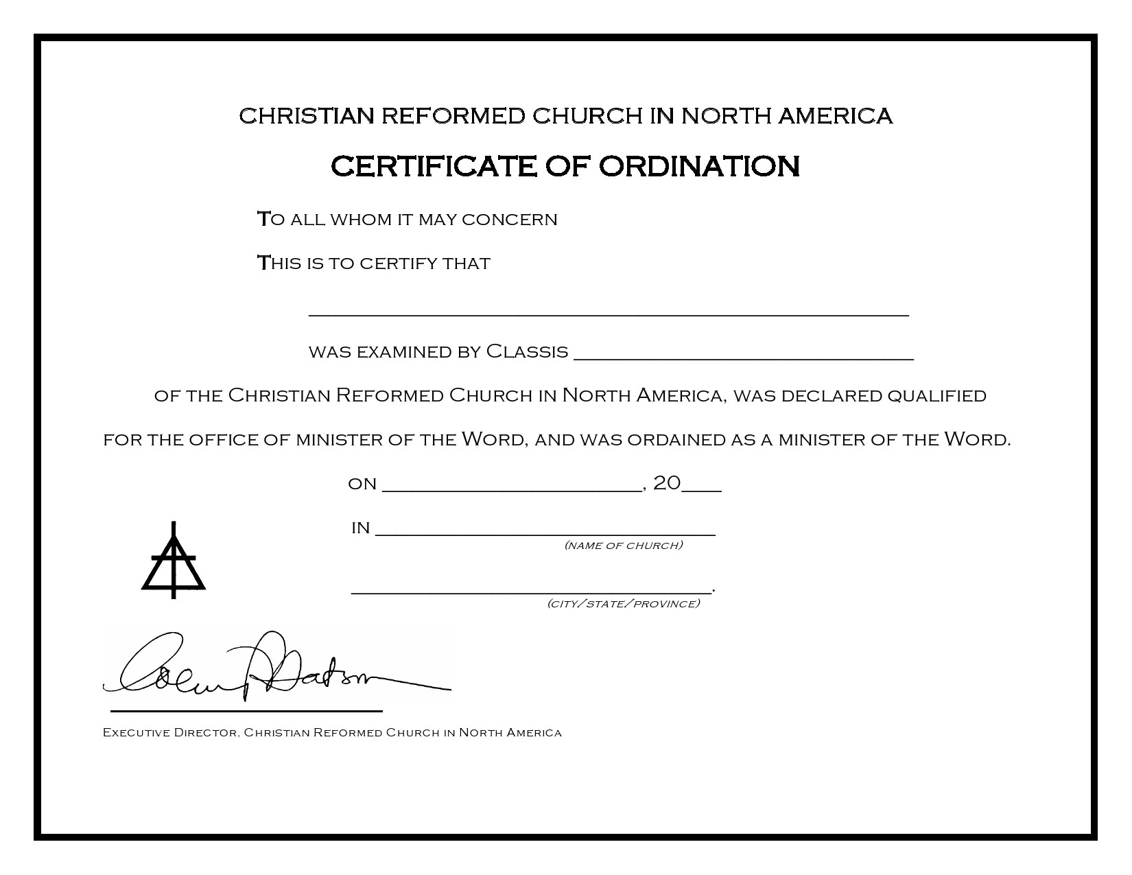 Free ordination certificate 36