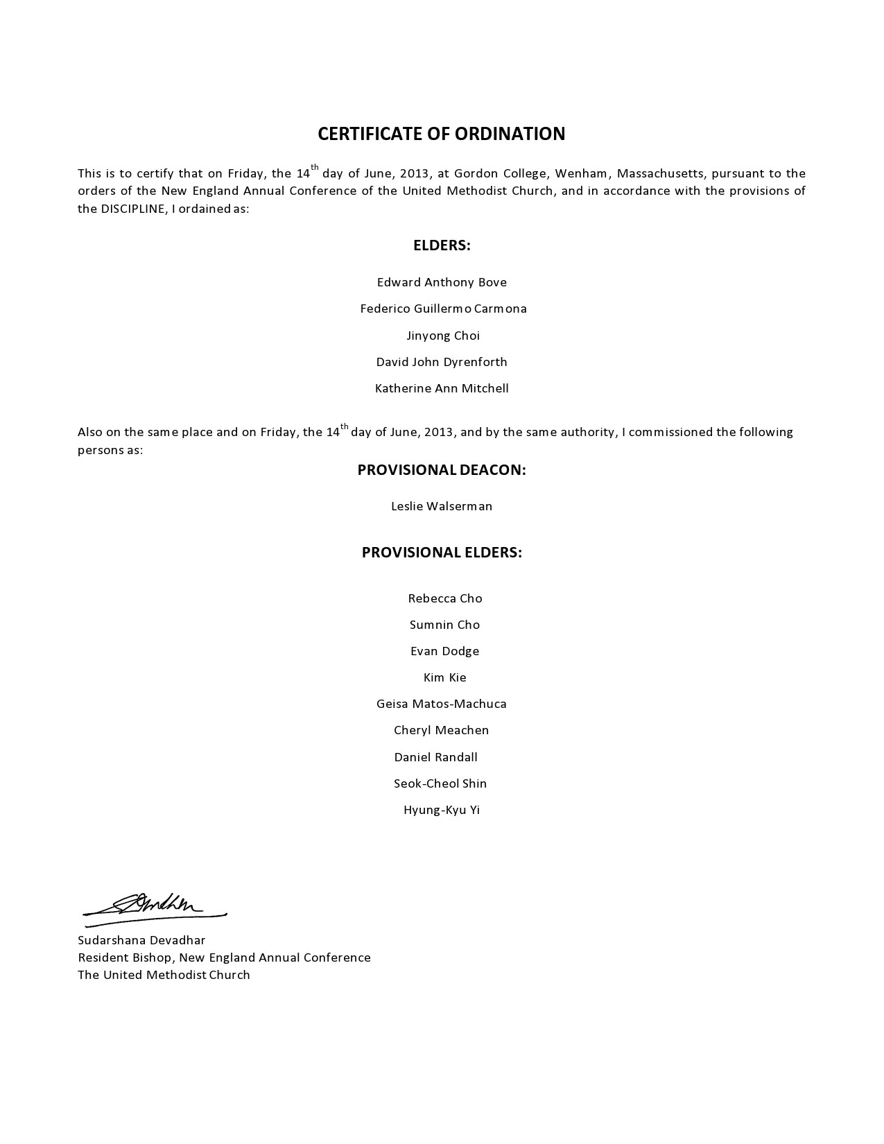 Free ordination certificate 37