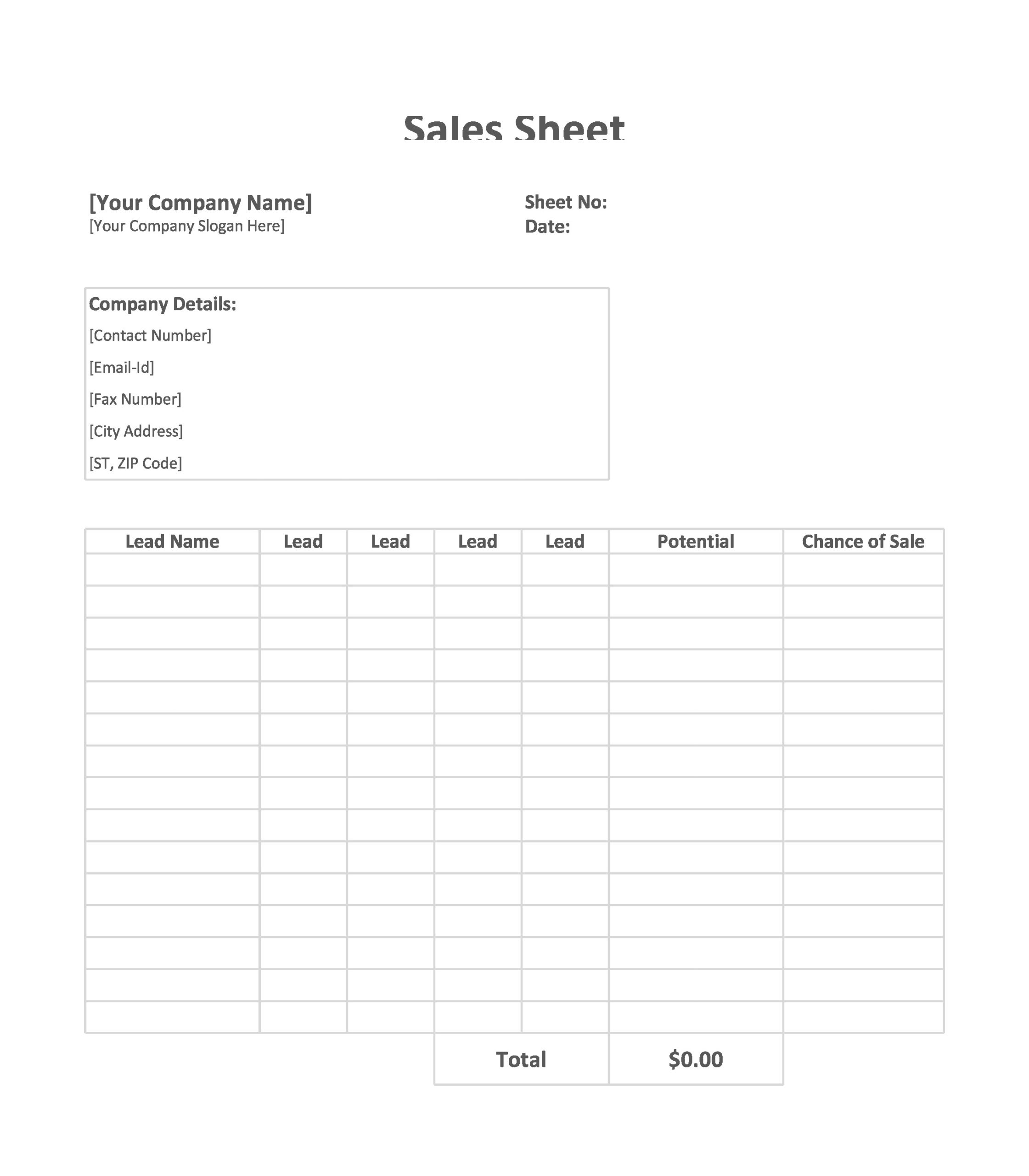 Free sell sheet template 16