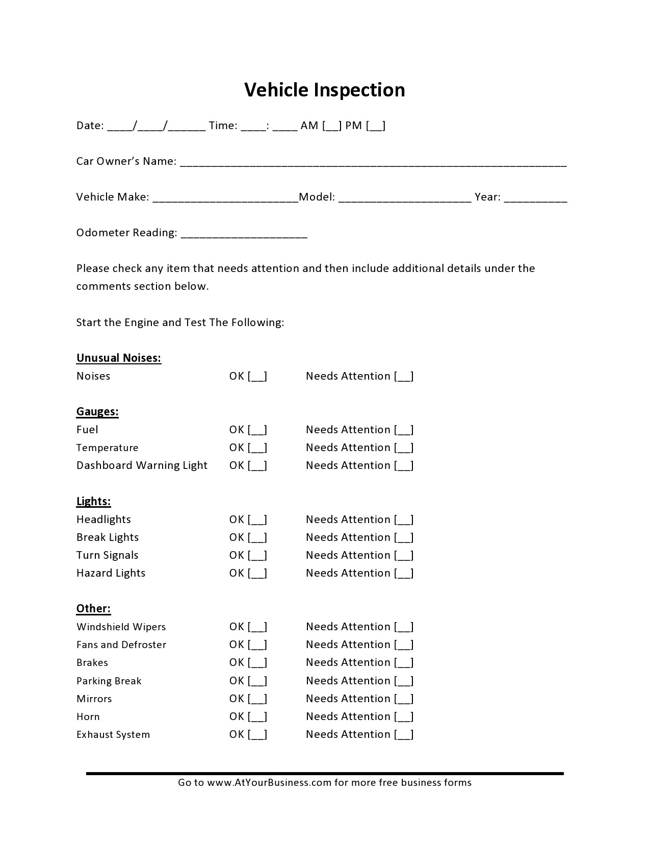 Free vehicle inspection form 03