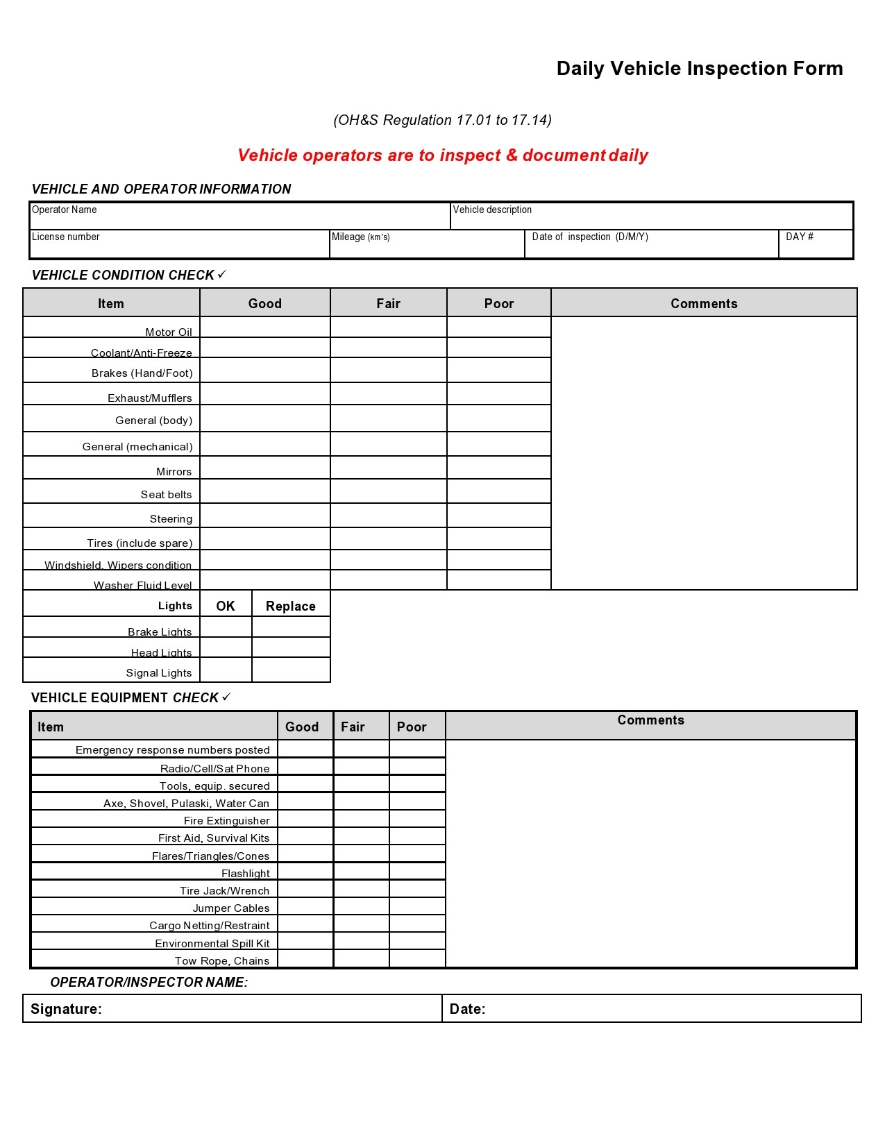 Free vehicle inspection form 07