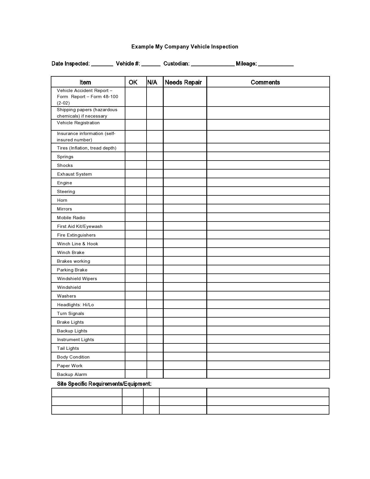 Free vehicle inspection form 10