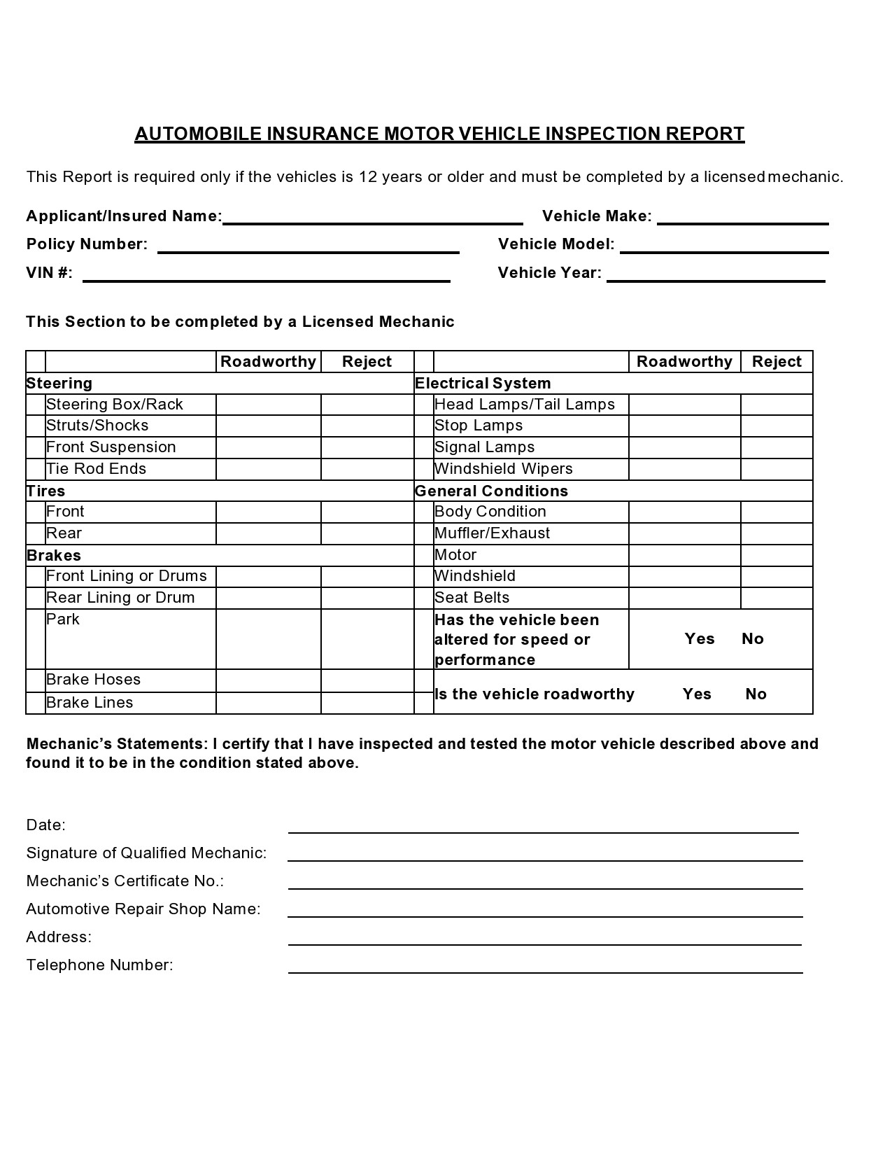 Free vehicle inspection form 11