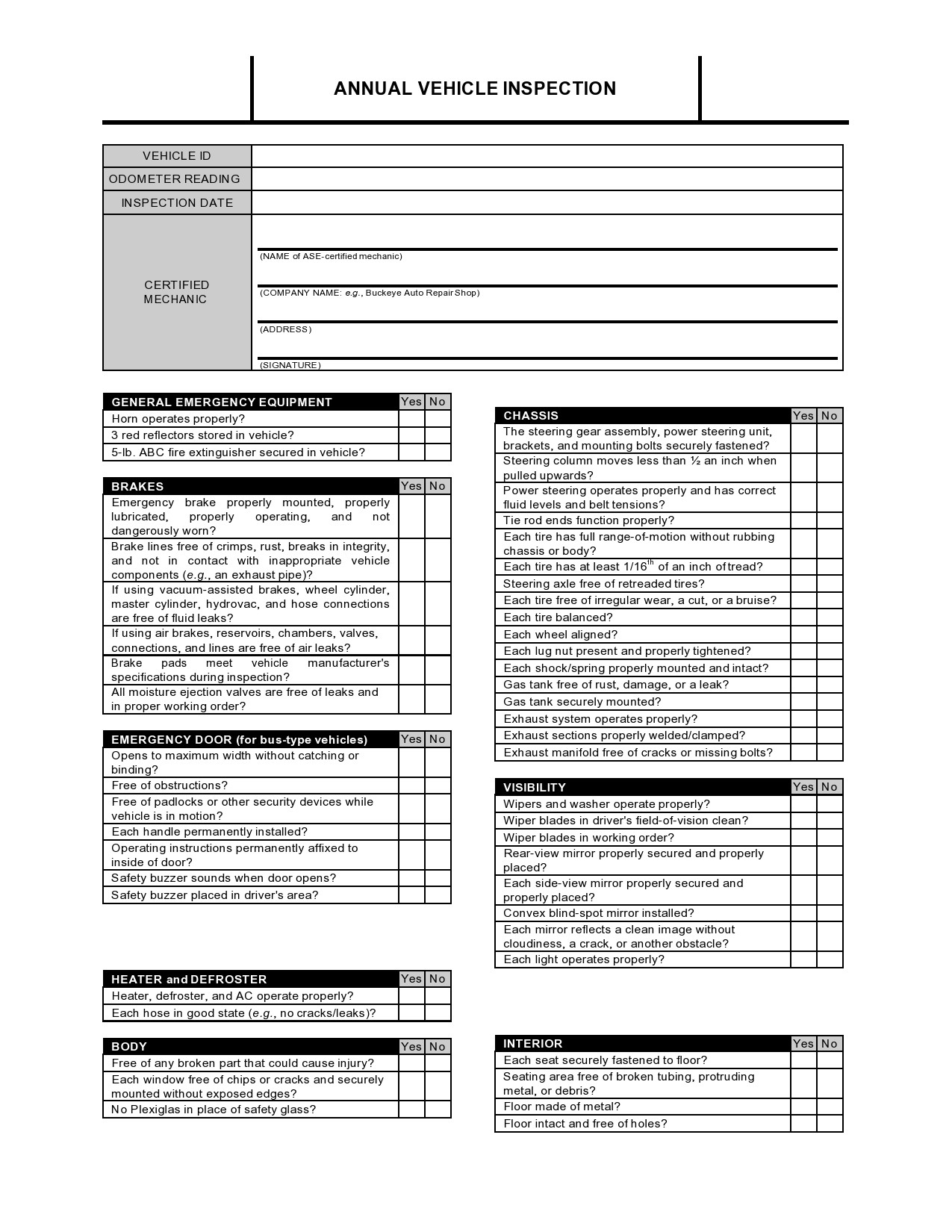 Free vehicle inspection form 16