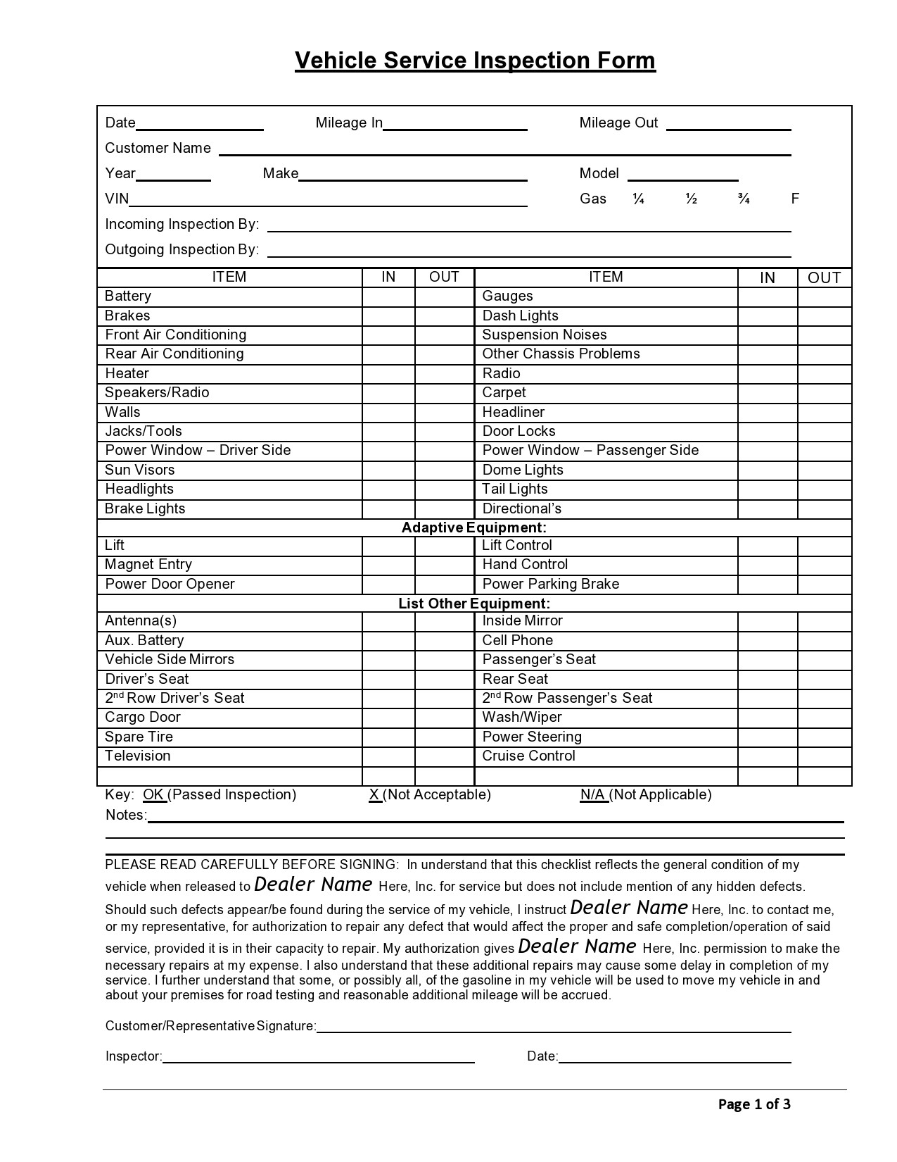 Free vehicle inspection form 19