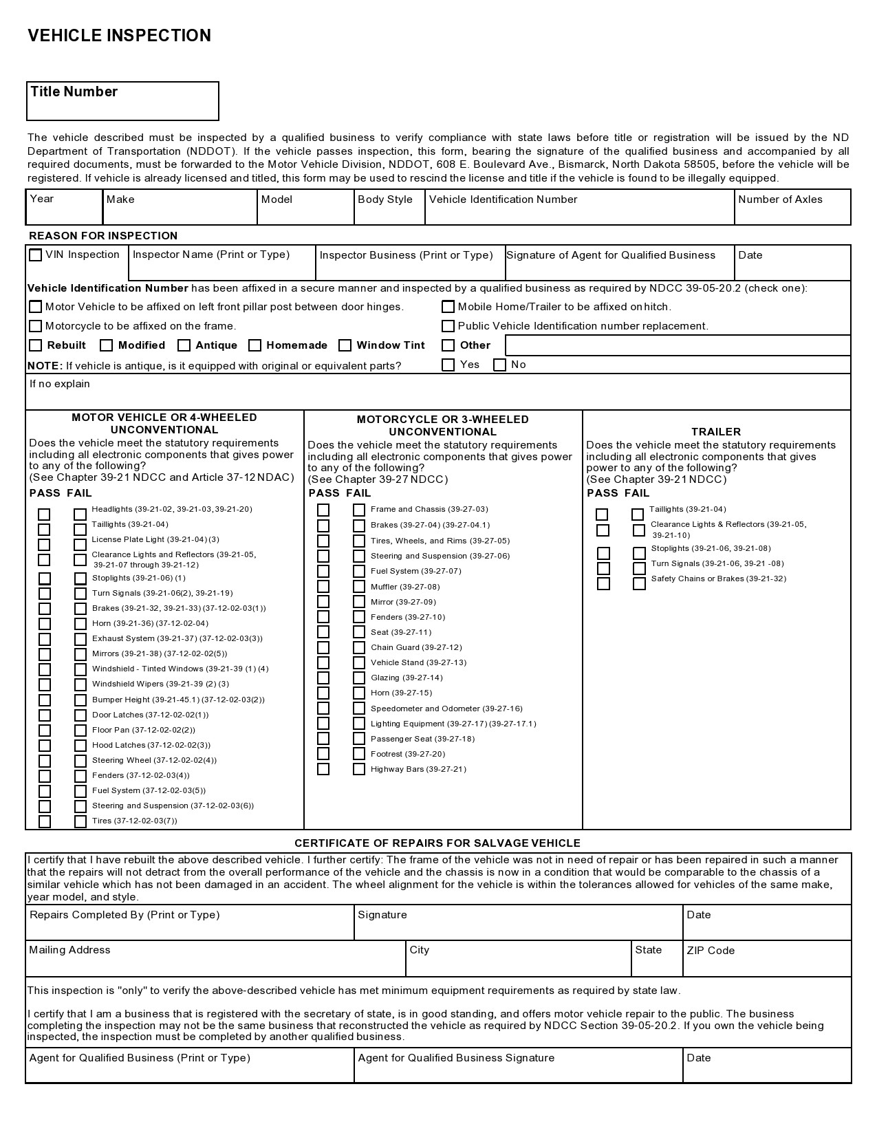 Free vehicle inspection form 22