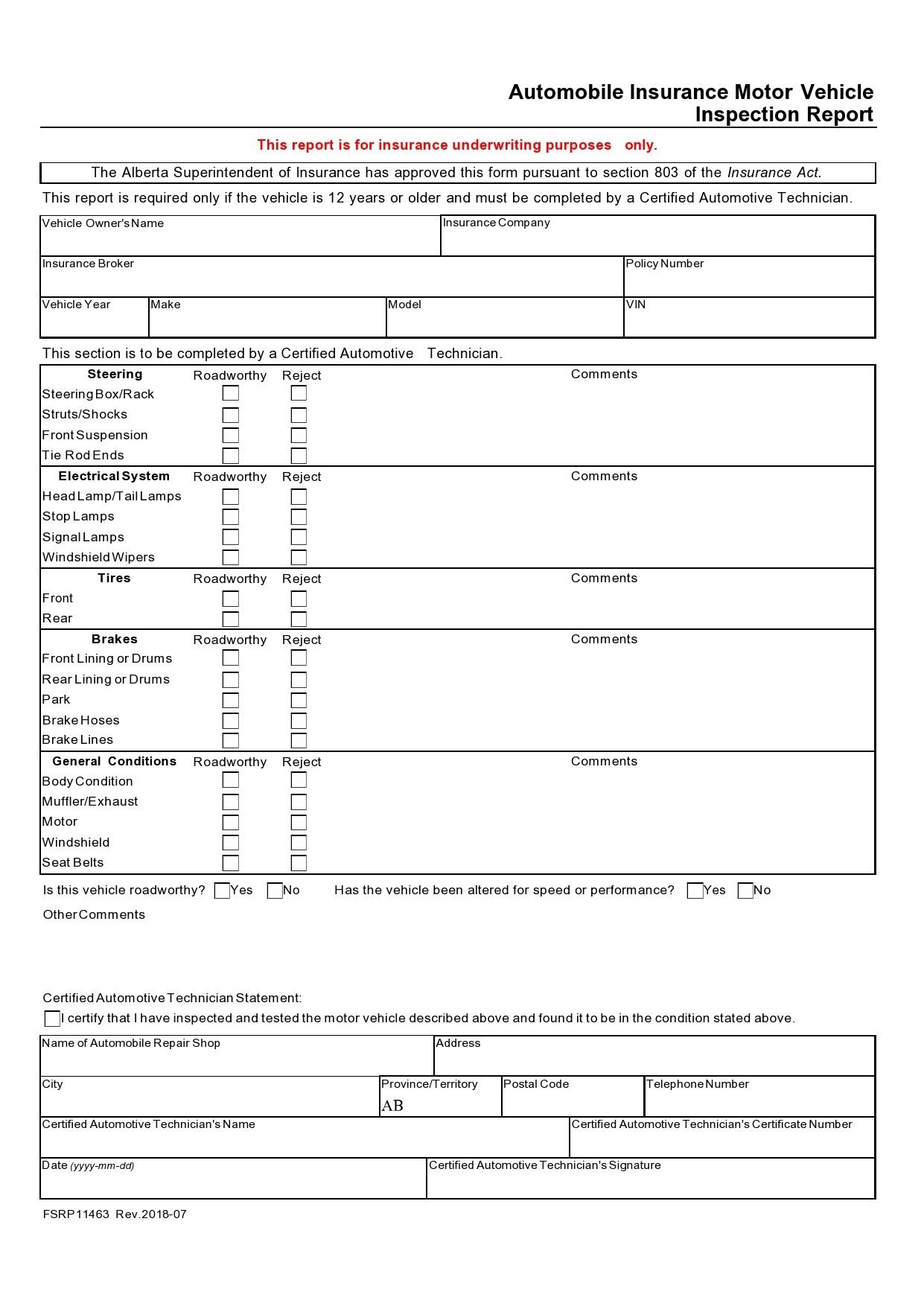 Free vehicle inspection form 24