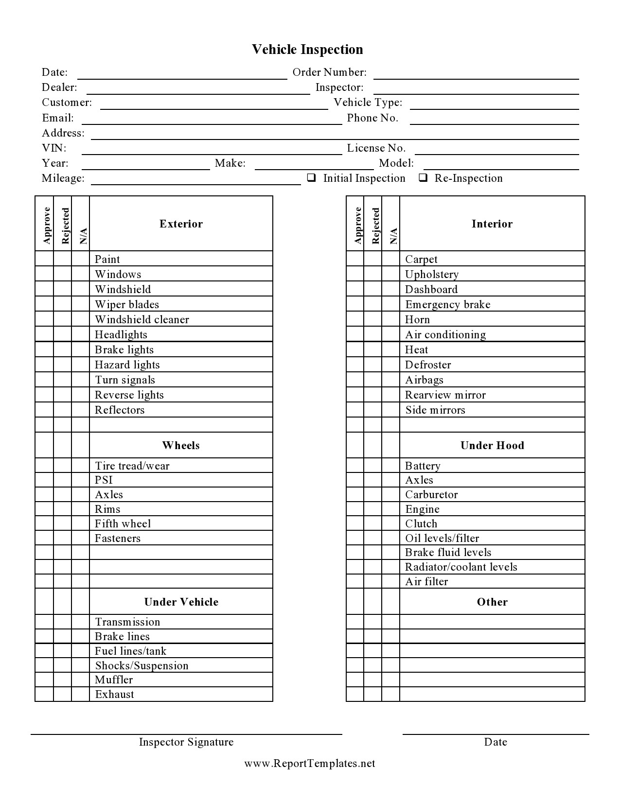Free vehicle inspection form 25