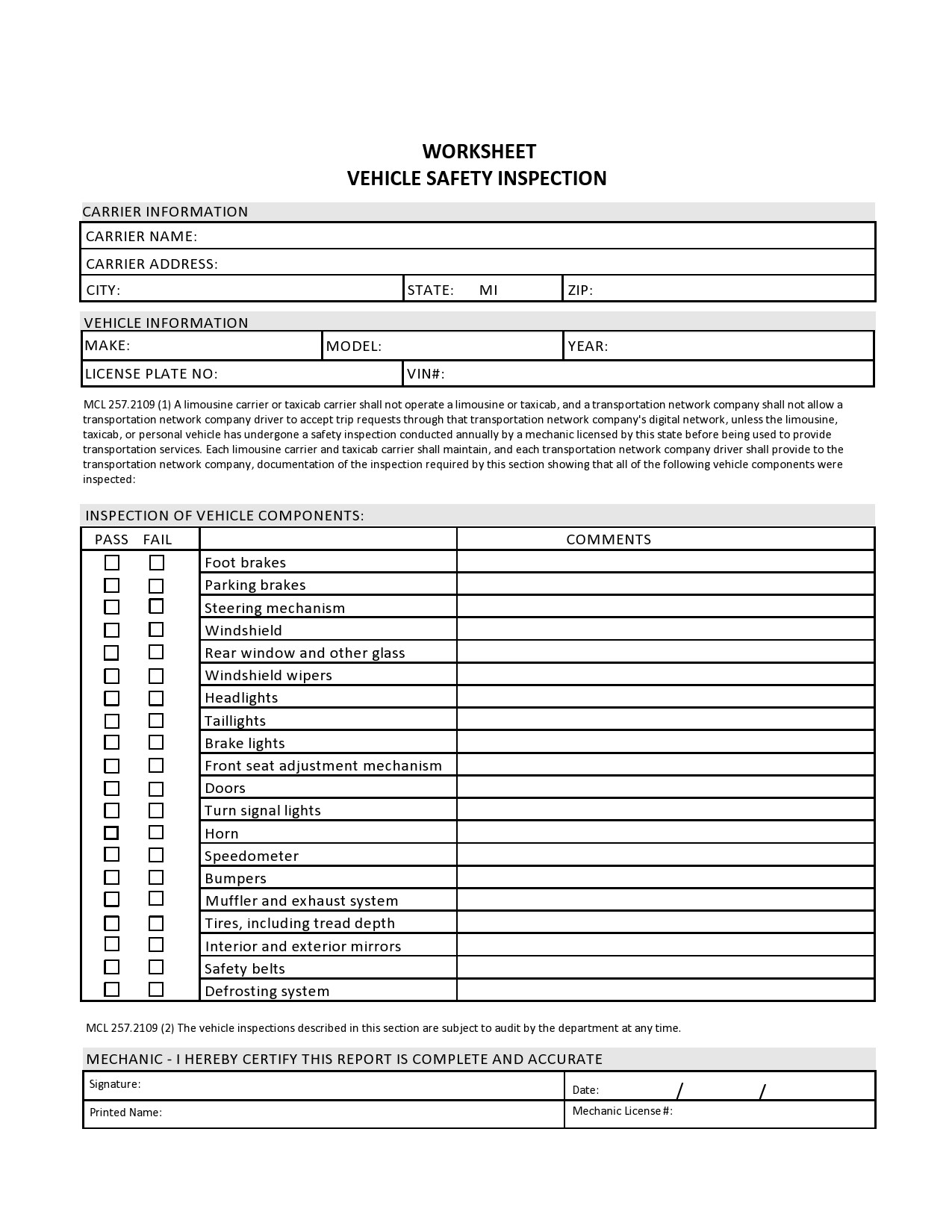 Free vehicle inspection form 26