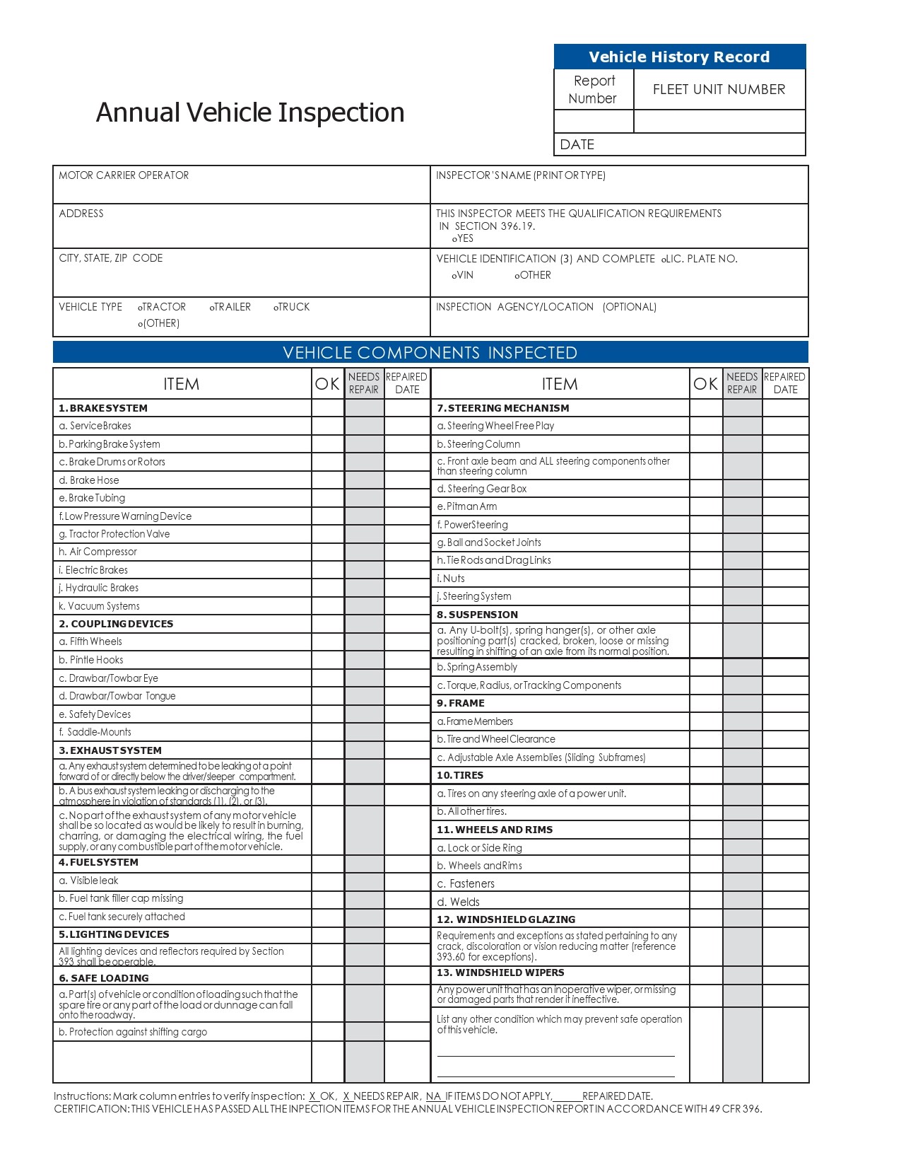 Free vehicle inspection form 32