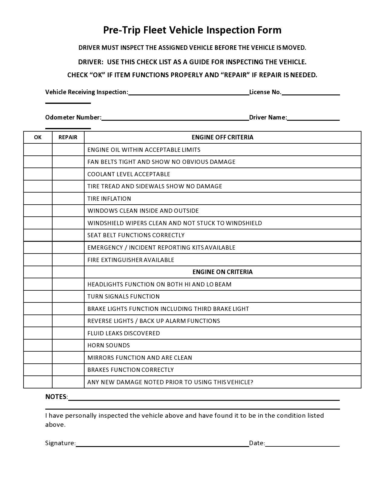 Free vehicle inspection form 34