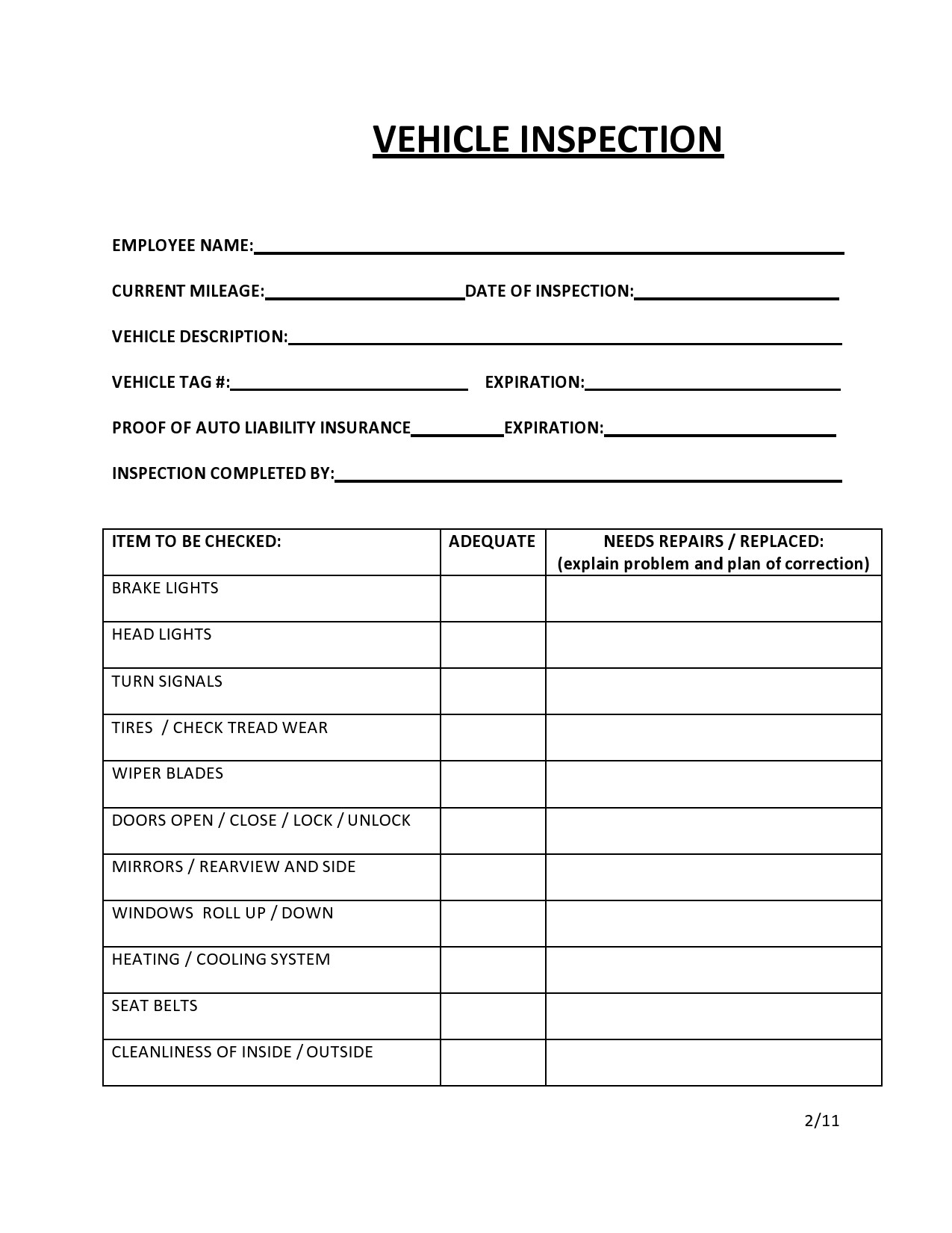 Free vehicle inspection form 39