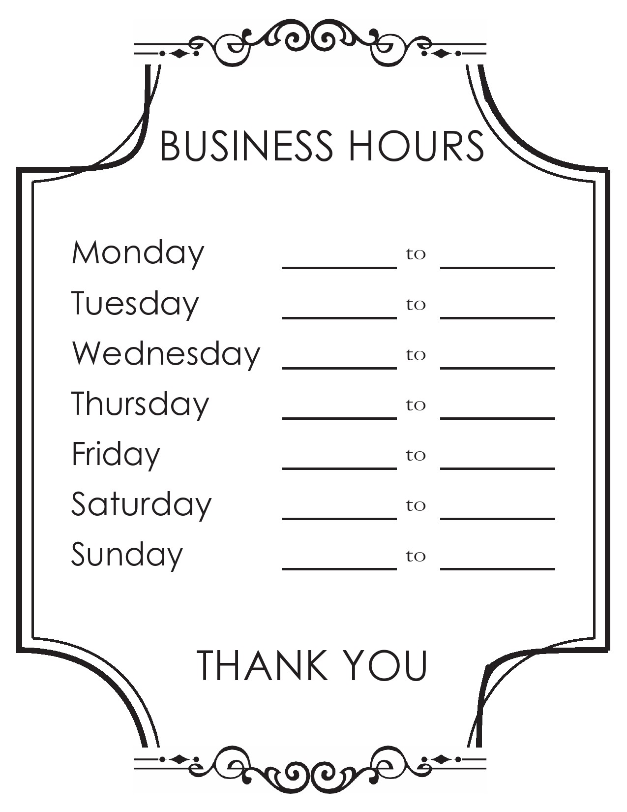 40 Printable Business Hours Templates Word PDF 
