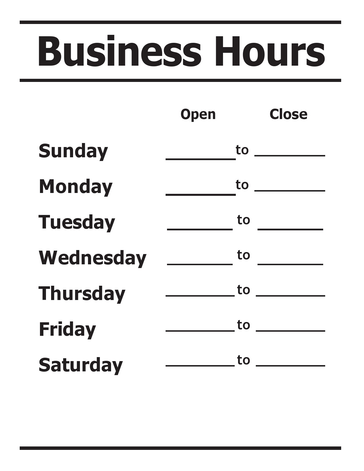 40 Printable Business Hours Templates Word PDF 