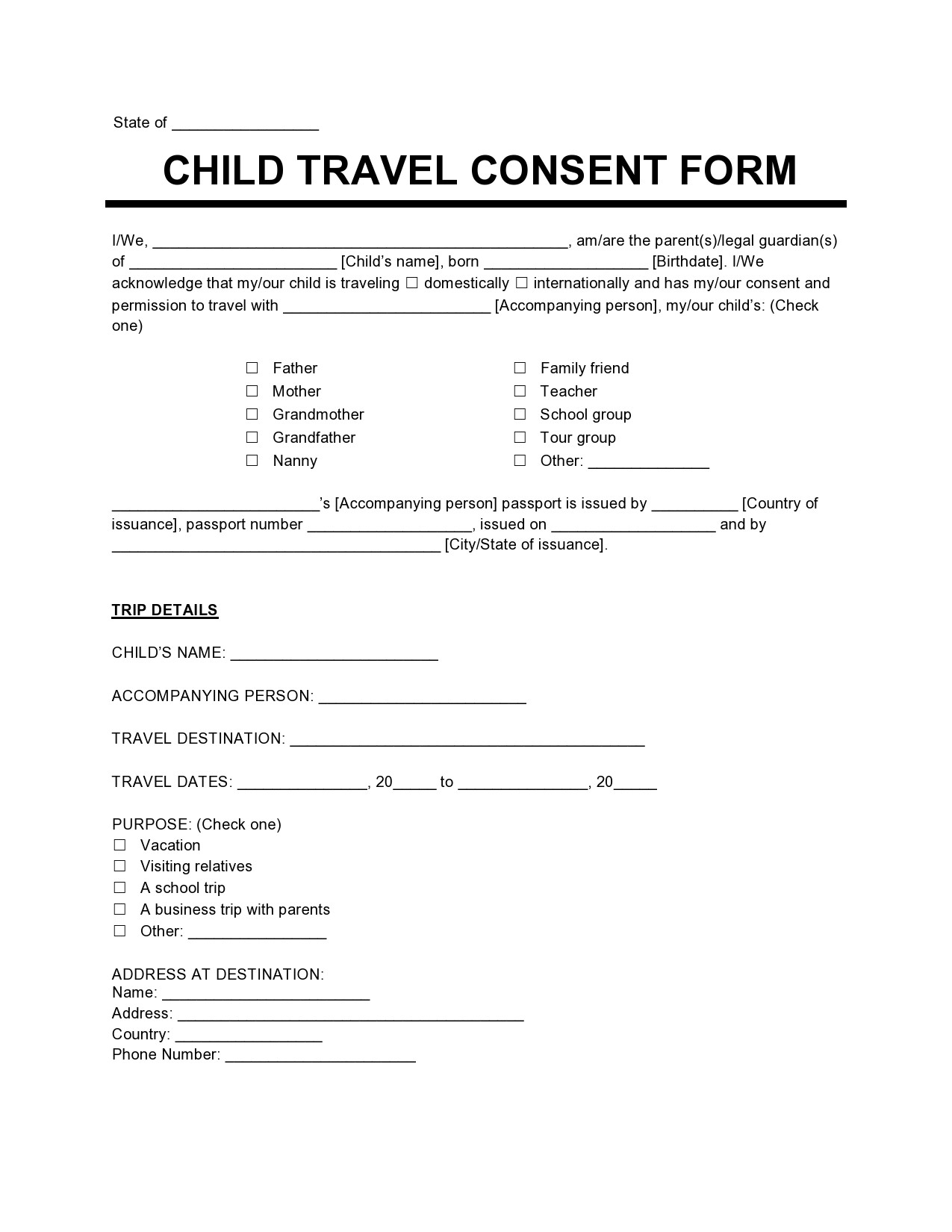 45 Child Travel Consent Forms Word PDF TemplateLab