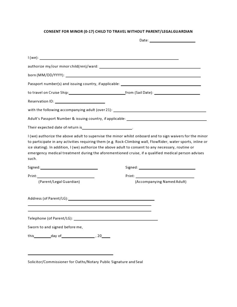 child travel consent form printable pdf