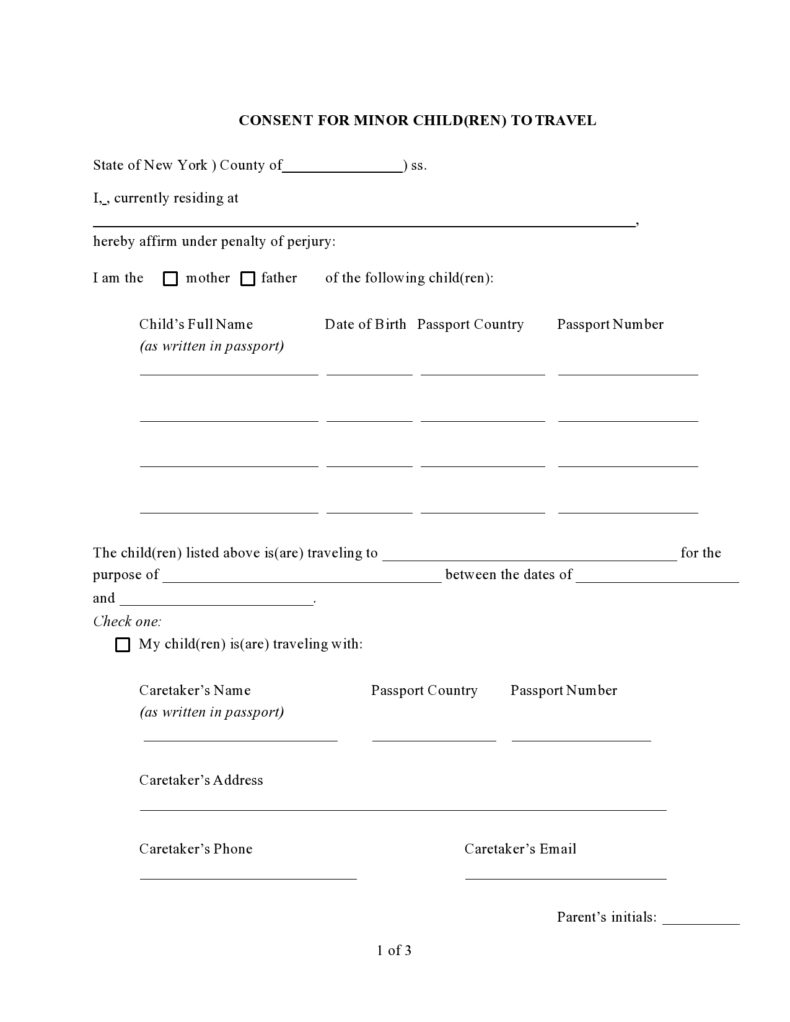 child travel consent form template pdf