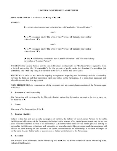 38 Professional Limited Partnership Agreements (FREE)