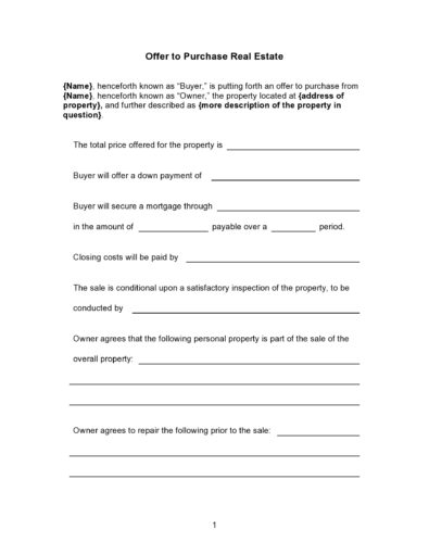 43 Offer To Purchase Real Estate Templates ( Letters)