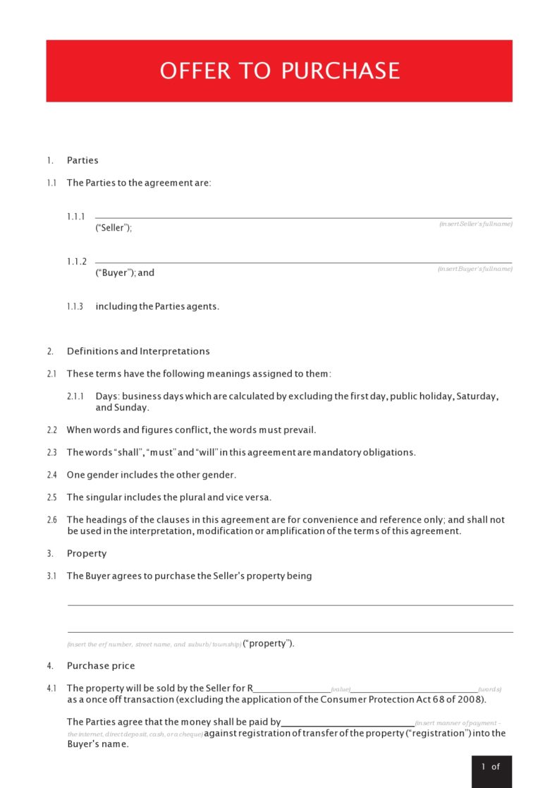 43 Offer To Purchase Real Estate Templates ( Letters)