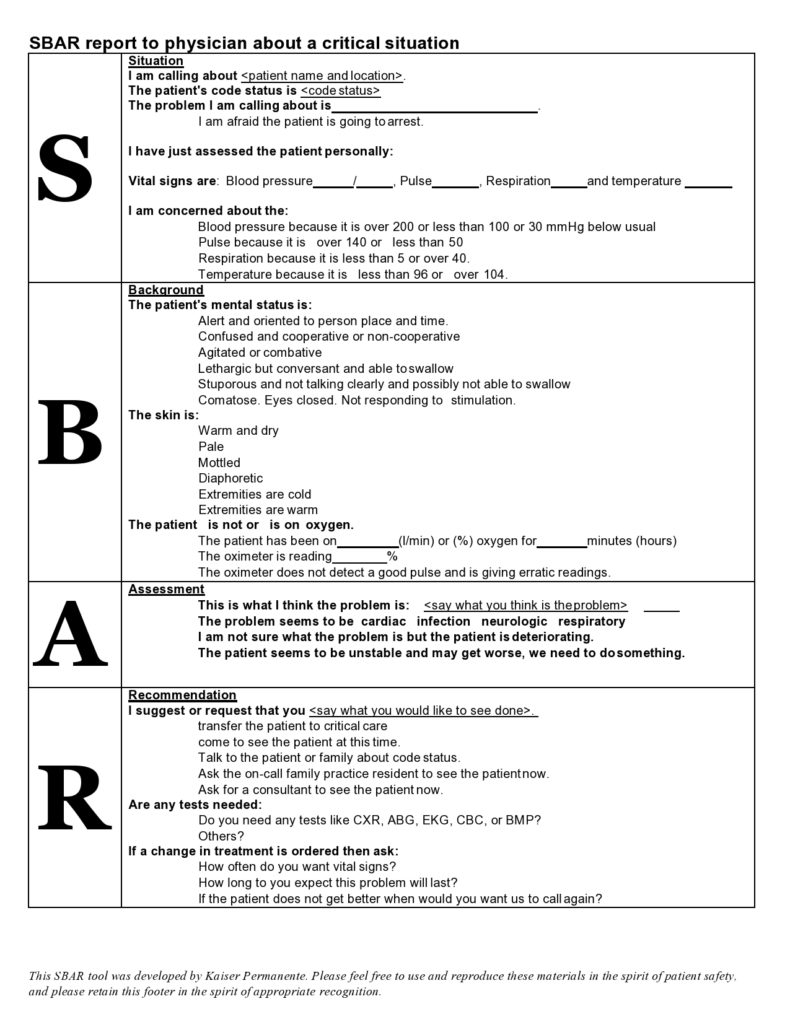 40 Blank SBAR Templates (Word, PDF) ᐅ TemplateLab
