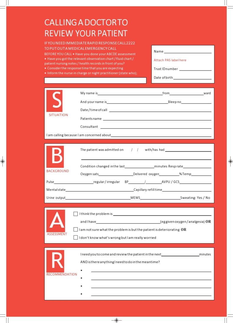 Printable Pdf Sbar Template