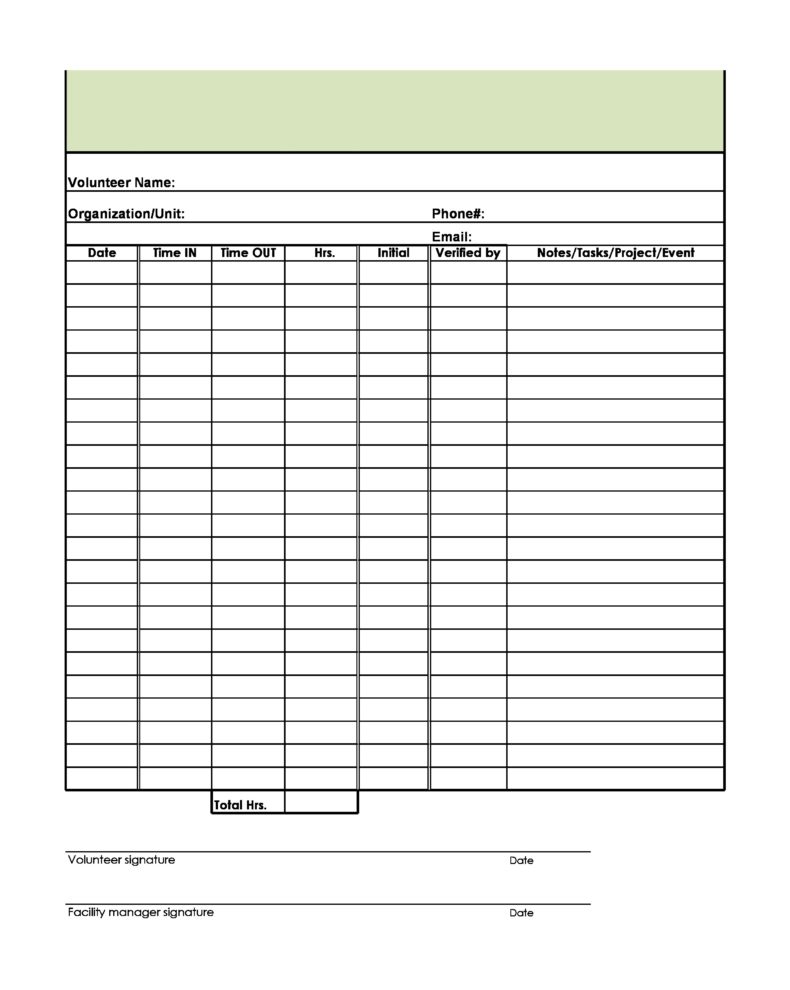 56 Blank Volunteer Hours Log Templates (Excel &amp; Word)