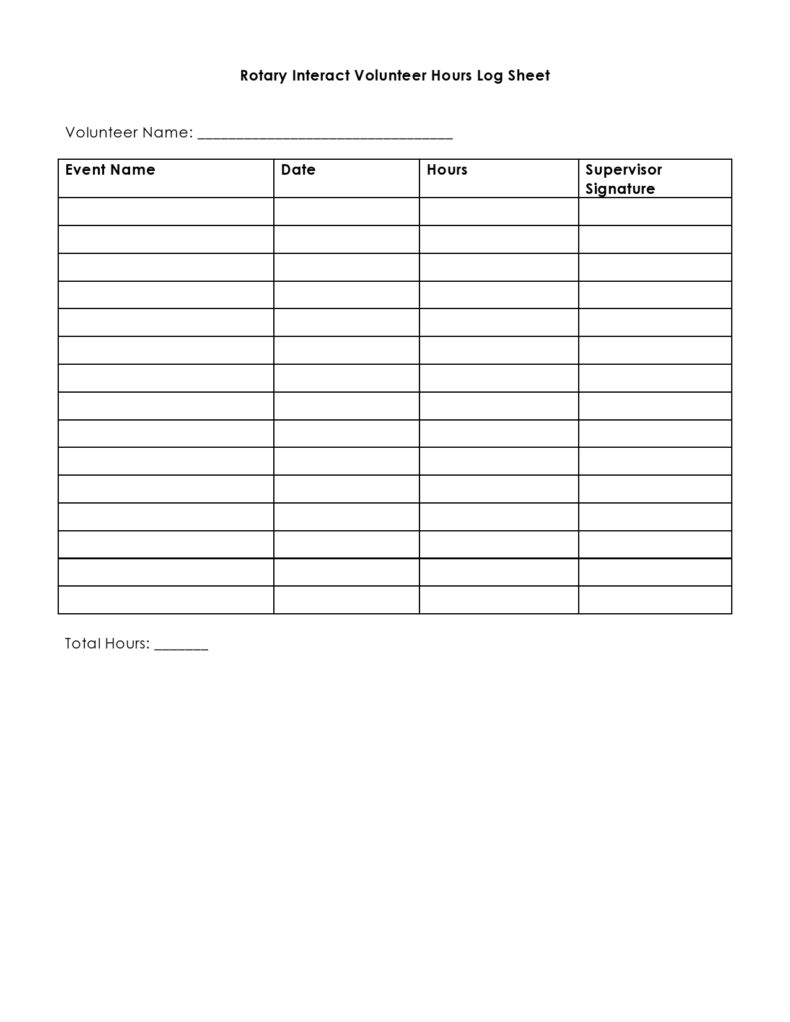 Printable Volunteer Log Sheet With Signature