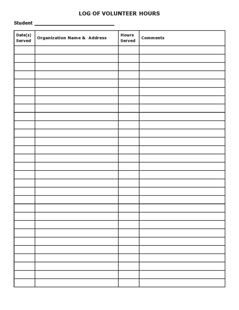 Volunteer Hours Monthly Log Sheet Printable Pdf Download Gambaran
