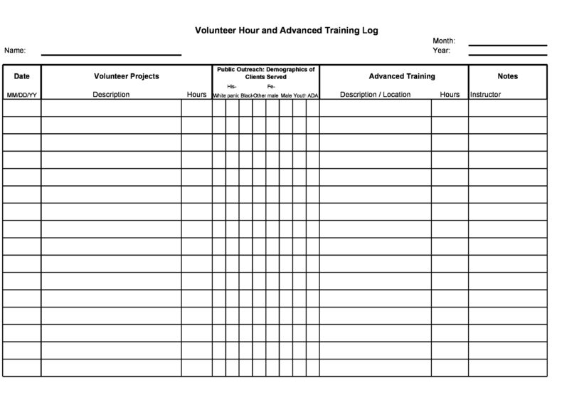 Printable Volunteer Hours Log Sheet