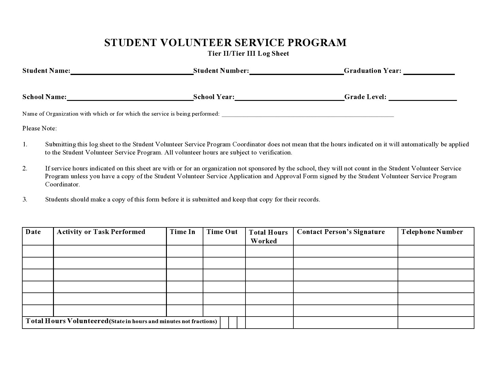 Free volunteer hours log 18