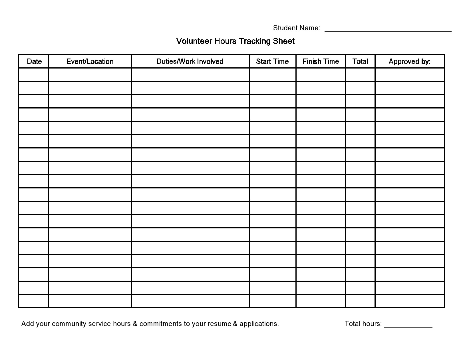 Template Shadowing Hours Log Sheet