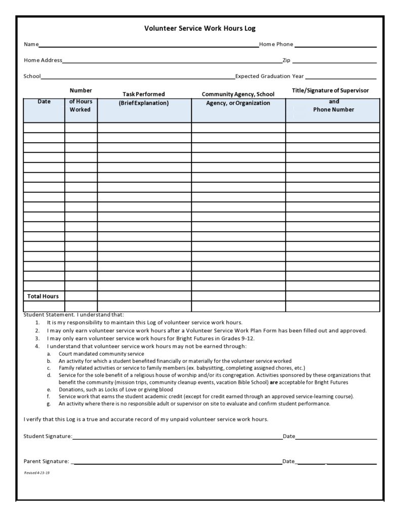 Printable Volunteer Log Sheet With Signature vrogue co