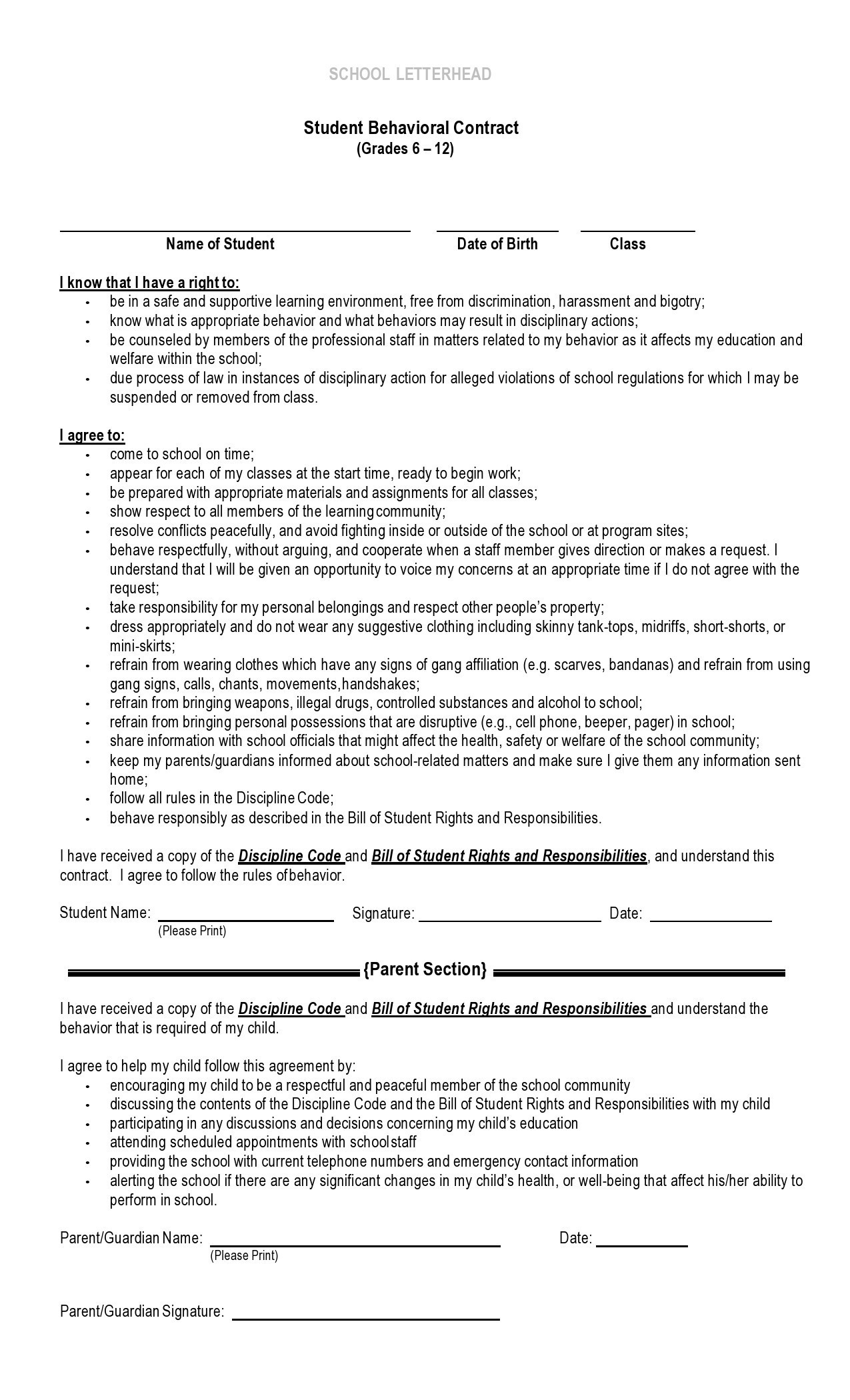 Free behavior contract template 03
