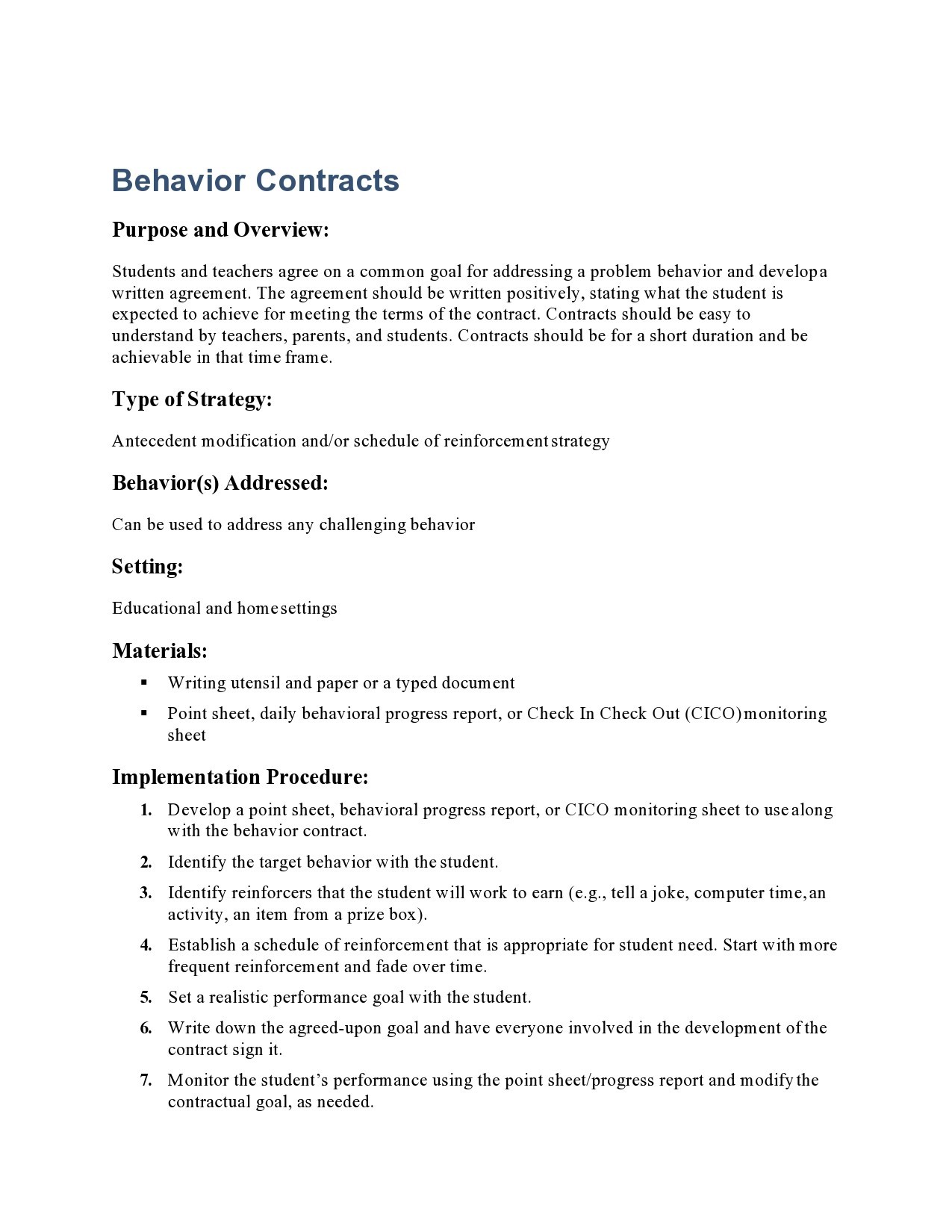 Free behavior contract template 06