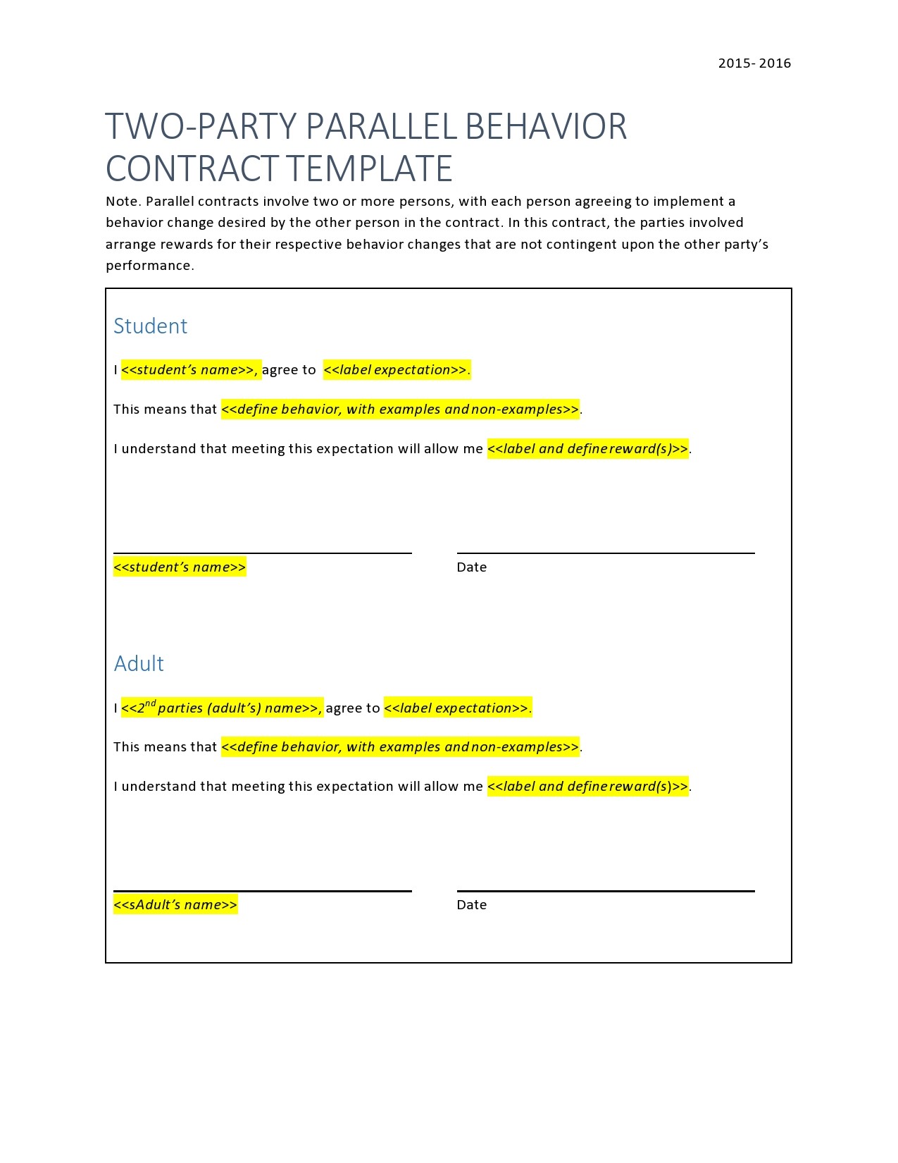 Free behavior contract template 07