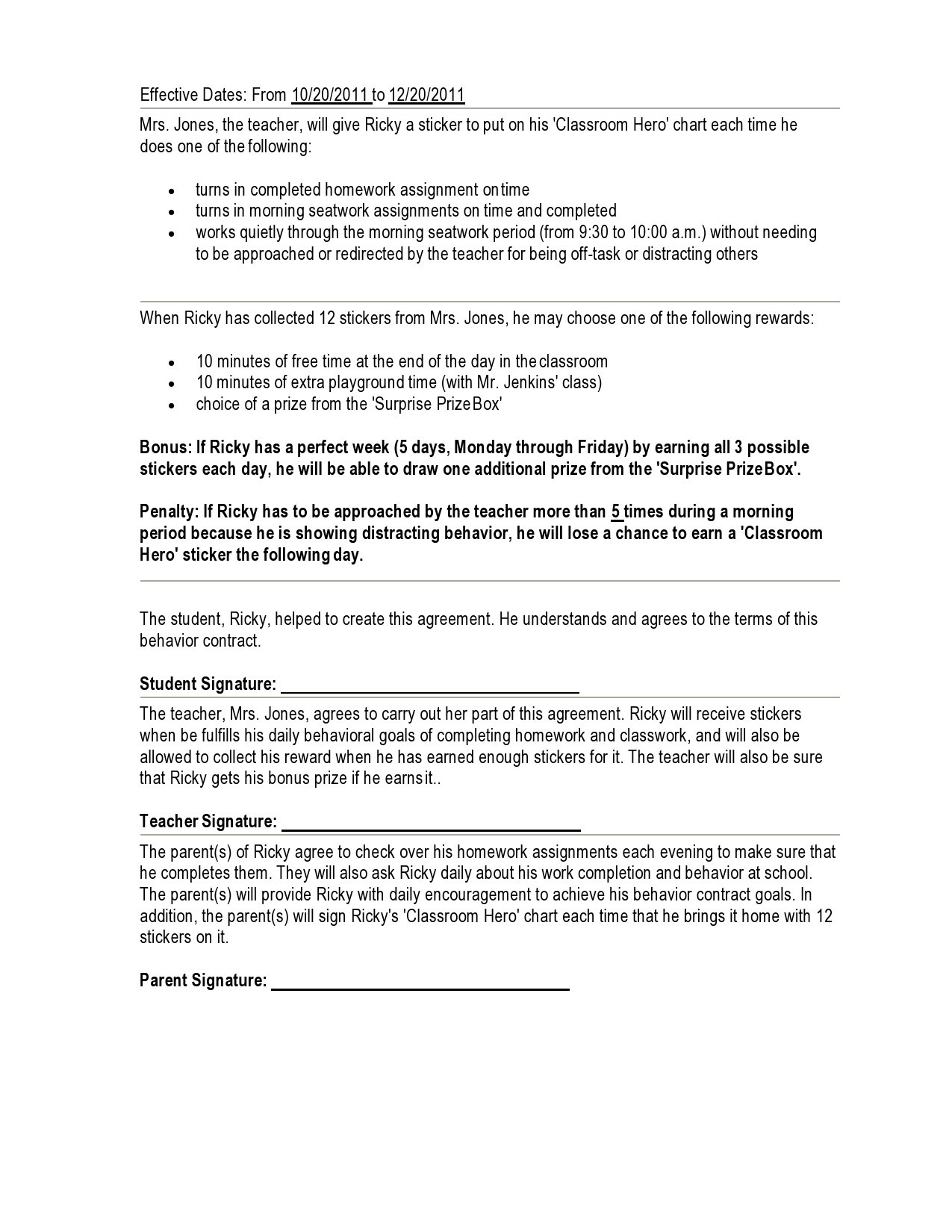Free behavior contract template 10