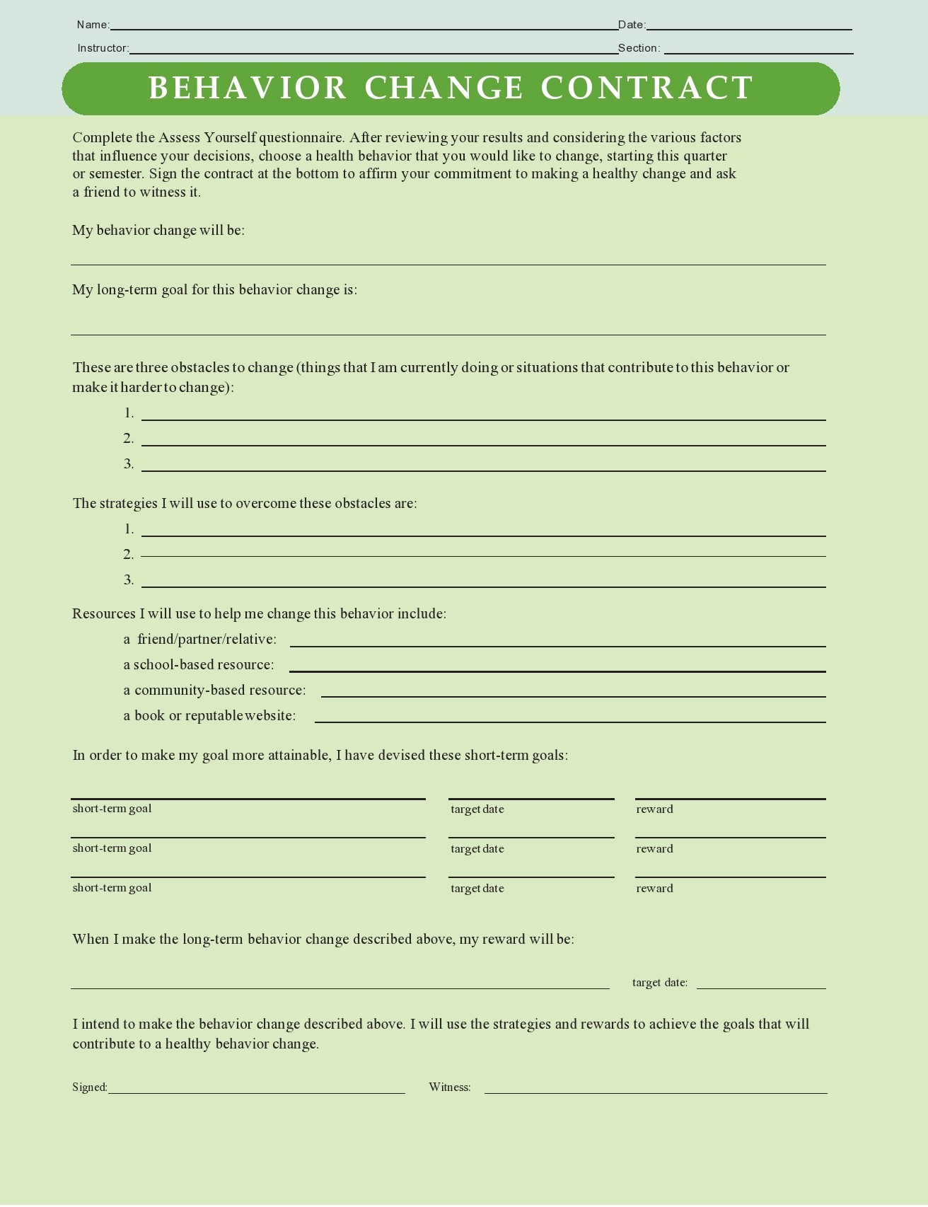 Free behavior contract template 12