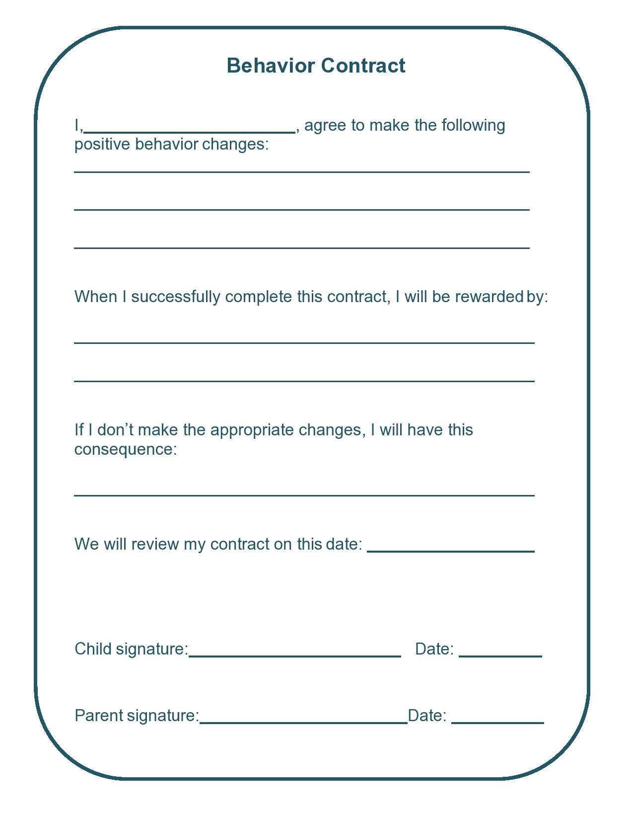 Free behavior contract template 13